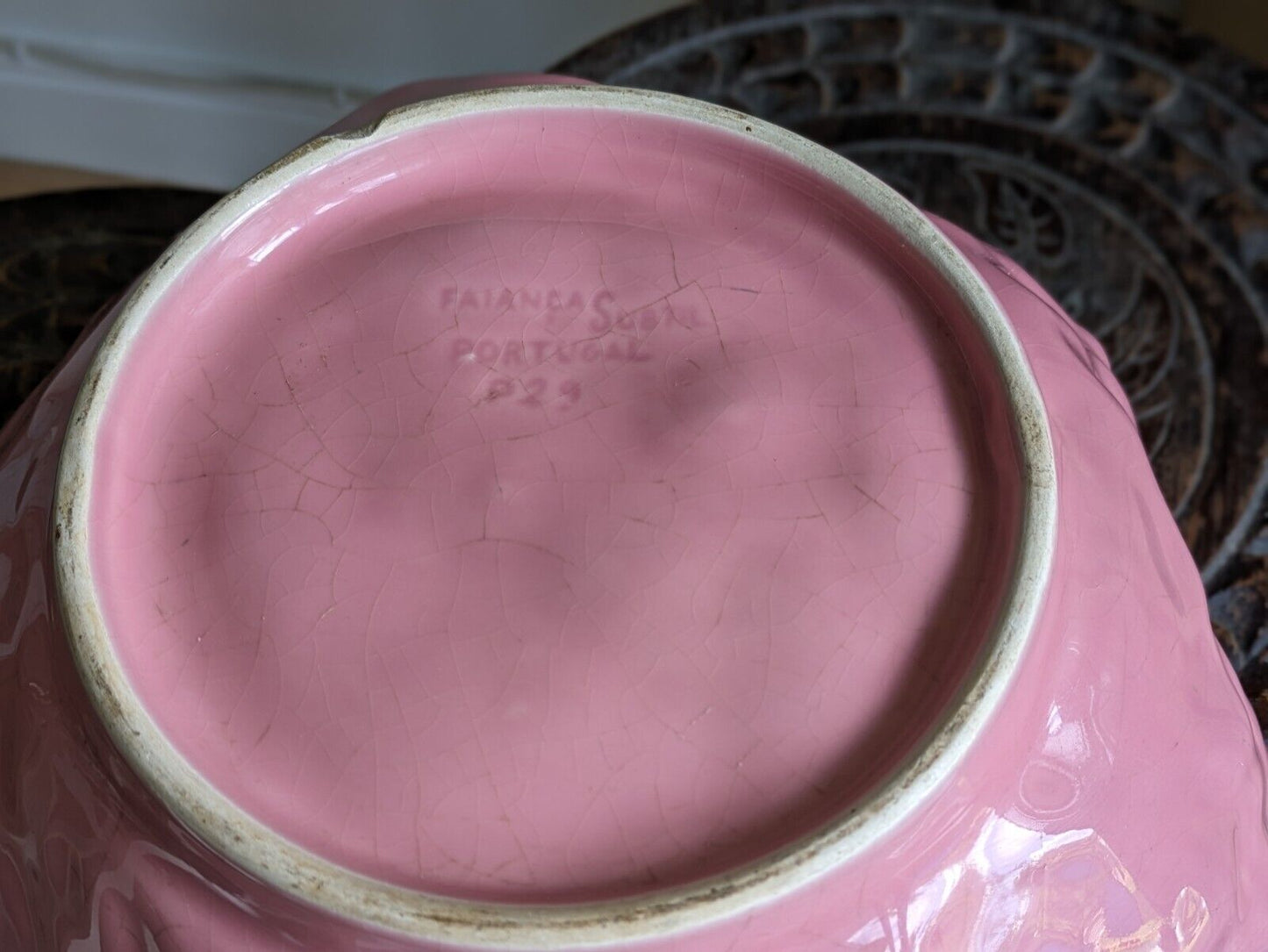 Vintage Faianca Subtil Pink Cabbage Large Leaf Vegetable Bowl Portugal Serving