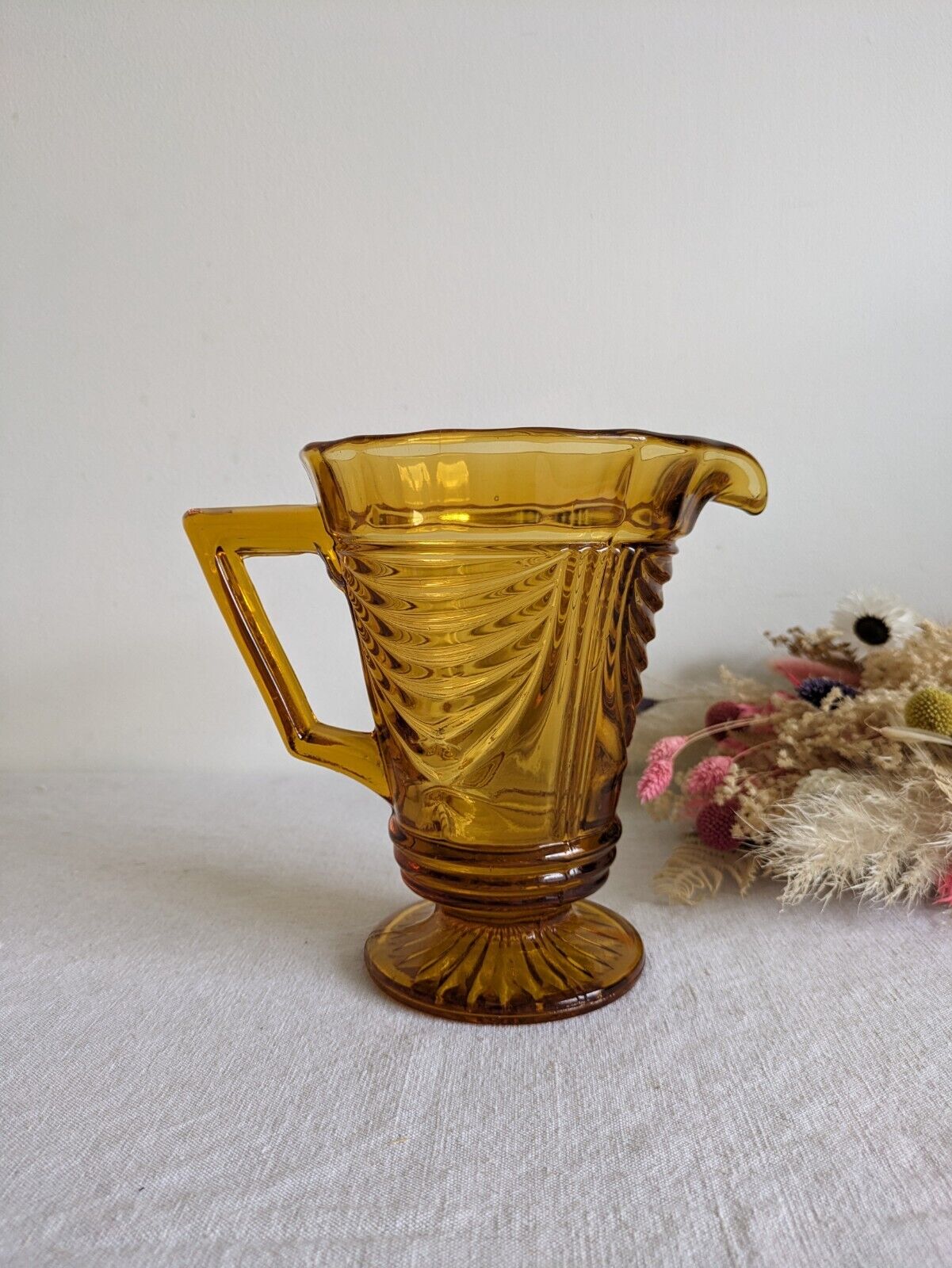 Art Deco 1930s Sowerby Berkley Amber Glass Large Jug Vgc Vintage Prop Vase Heavy