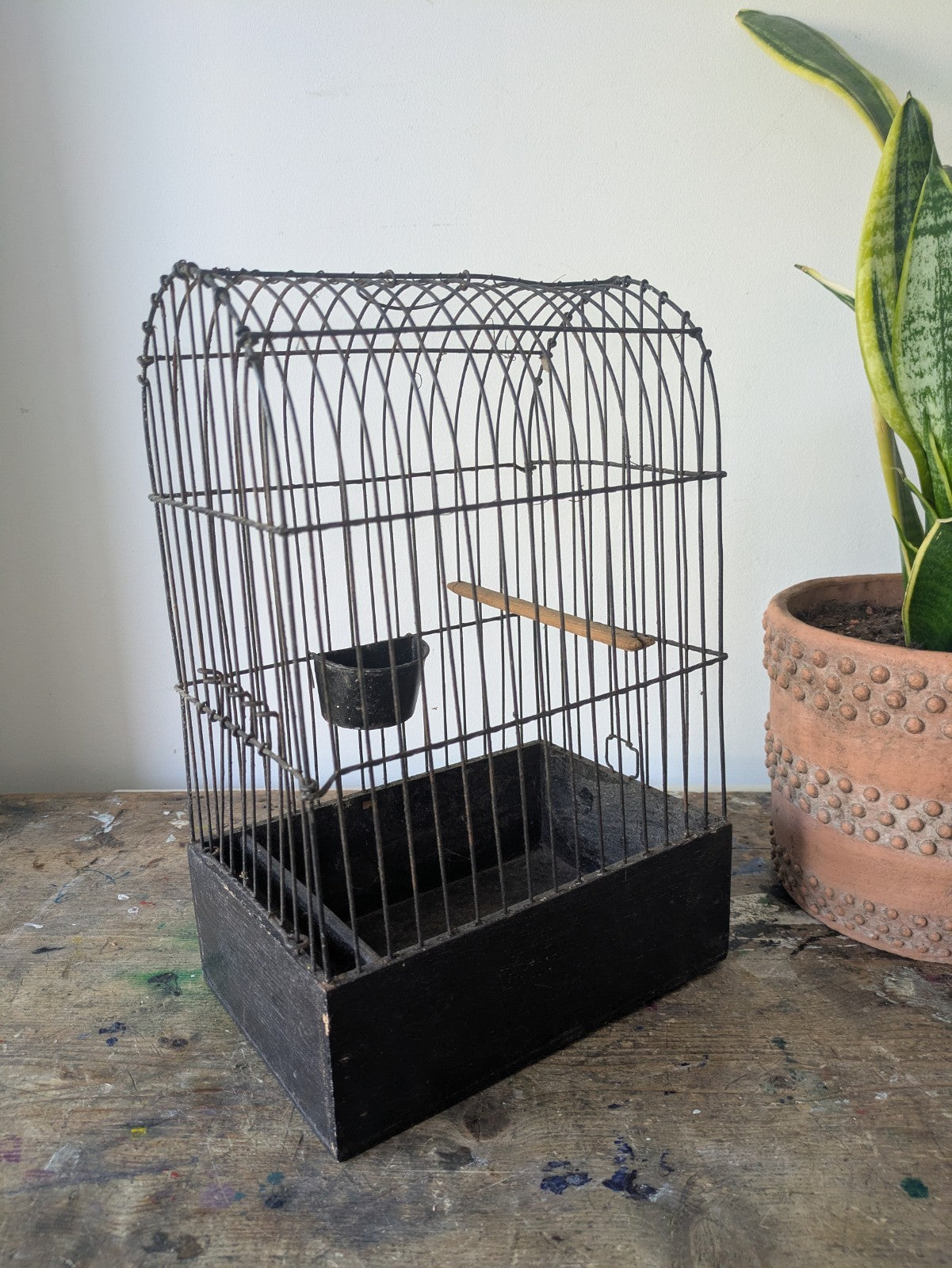VTG Canary Black Wire Show Carry Bird Cage Decor Bird Cage Wooden Antique Prop