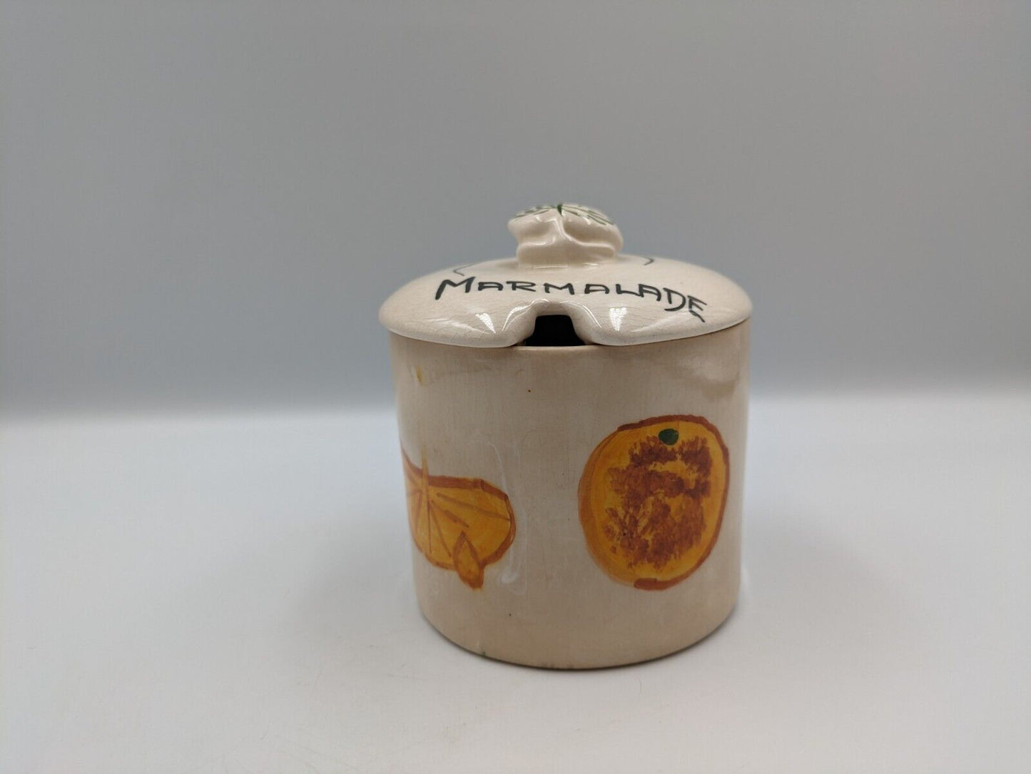 TONI RAYMOND POTTERY Orange Marmalade Preserve Jam Pot + Lid Torquay Devon Vtg