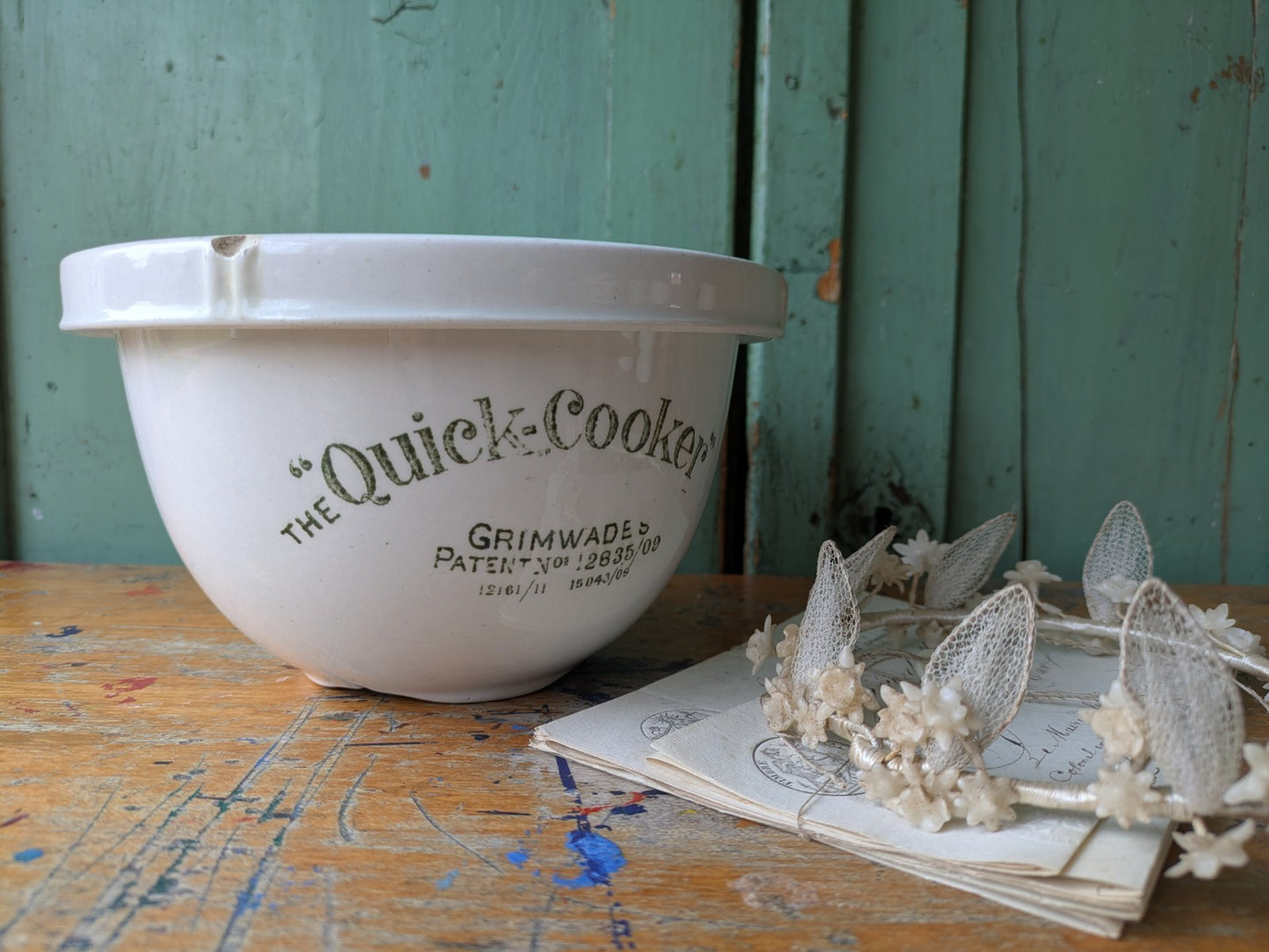 Antique Grimwade's Quick Cooker c 1911. Ironstone Bowl Steamer Vintage Prop Vgc
