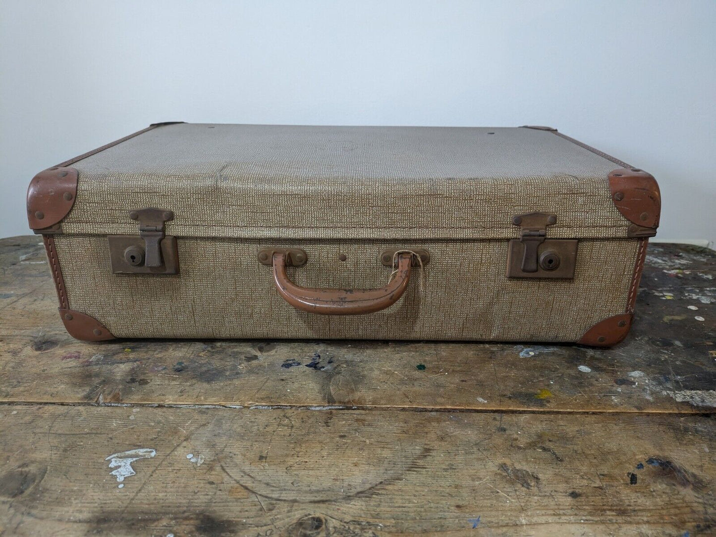 1950s Vintage Retro Travair Lightweight Suitcase luggage Case Prop Two Tone Film