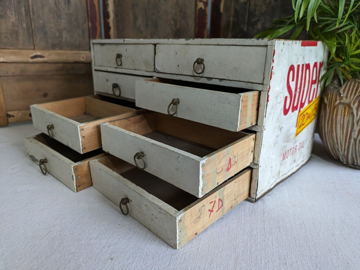 vintage Rustic Drawer office Motor Car drawers table desk top index Work Garage