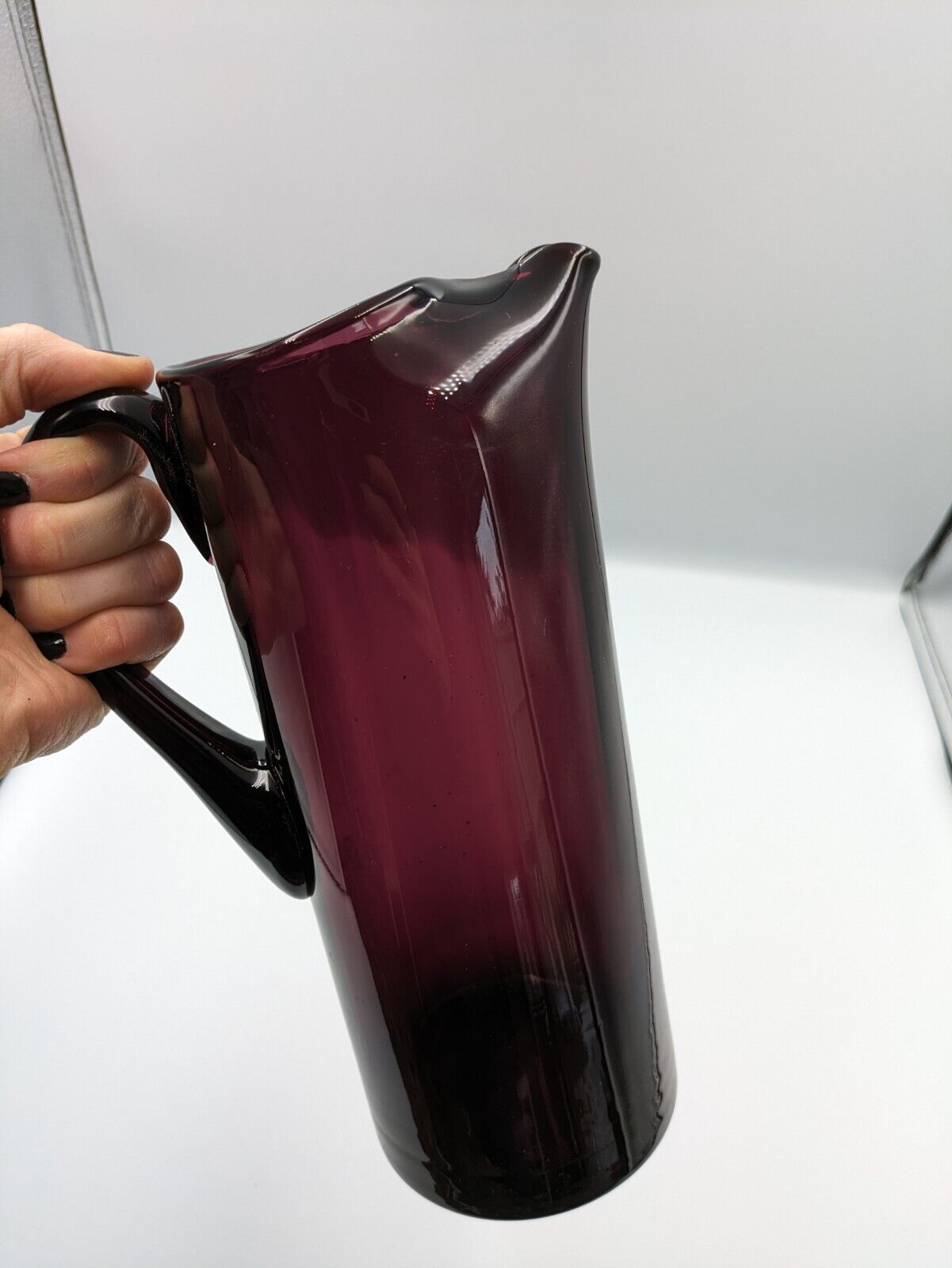 Tall Vintage Italian Amethyst Art Glass Hand Blown Pitcher Mid Century Modern