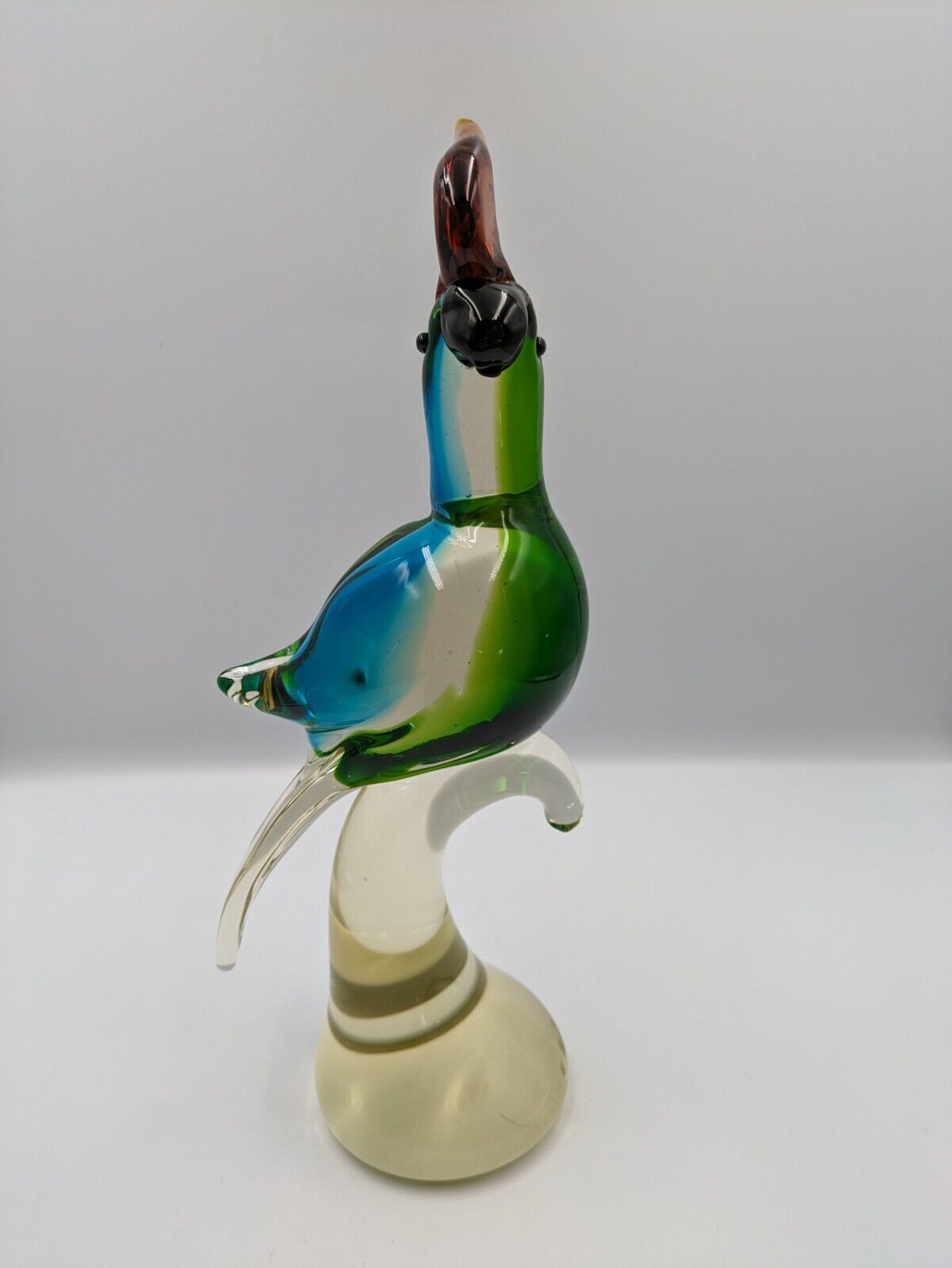 XL Murano Style Aummika Art Glass Green Blue Cockatoo / Parrot Figurine 32.5cmH