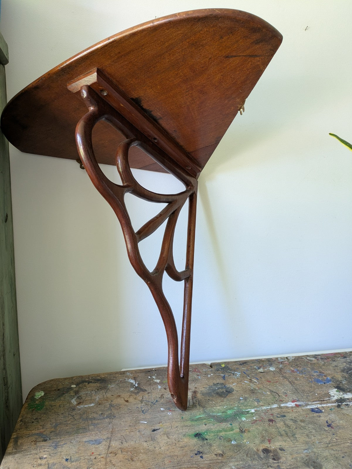 Antique Mahogany Art Nouveau C1890 Hanging Corner Shelf Wood Scroll Victorian