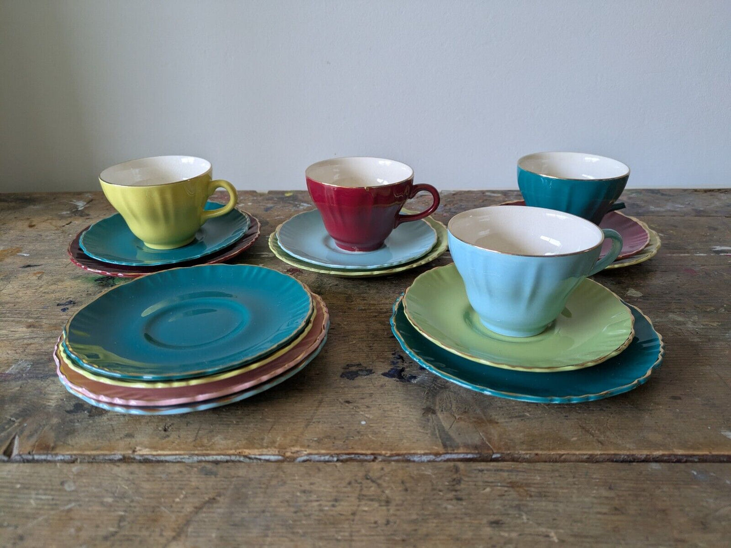Rare tea set of 4 trios, cups, saucers & side plates Old Foley Gaiety 6720 Extra