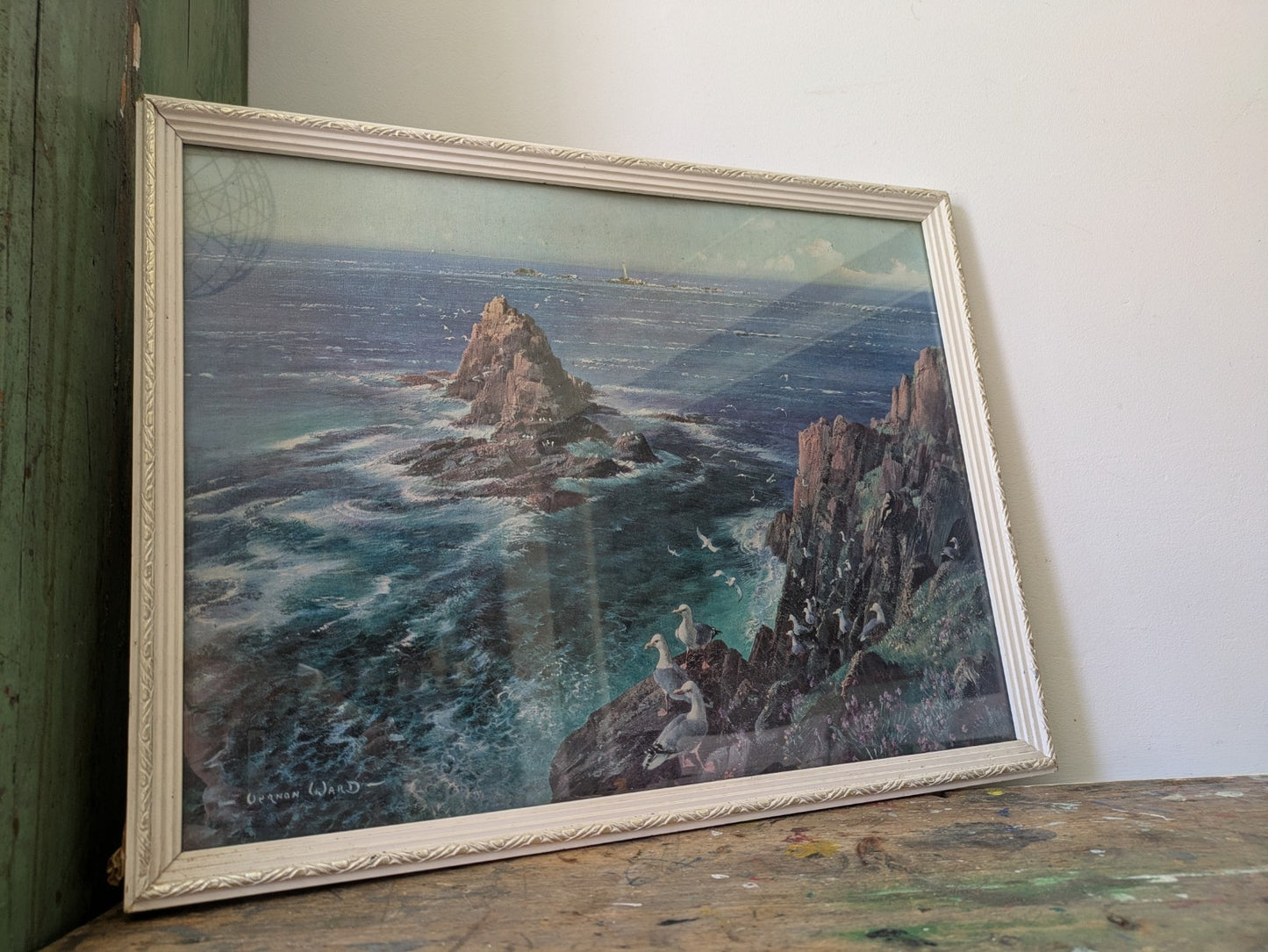 Vintage 1960s Print of "Armed Knight" Painting by Vernon Ward Retro Seascape