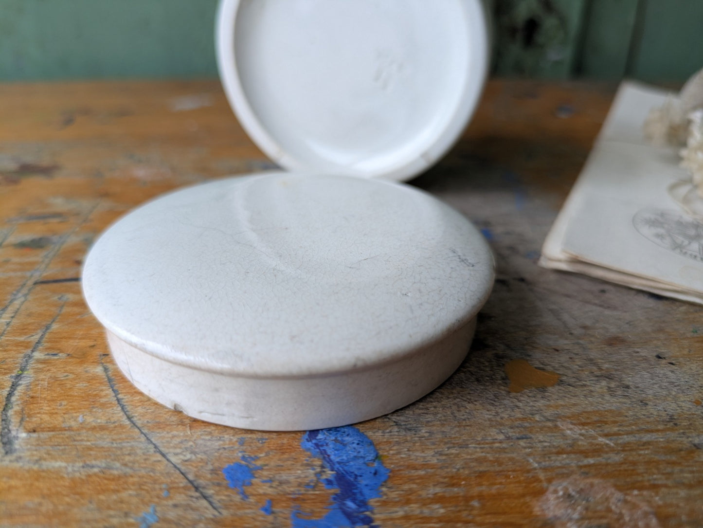Antique Victorian Ironstone Chemist Apothecary Pot With Lid Plain White Vintage,