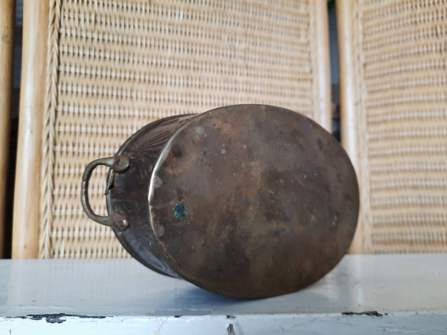 Vintage Oval Copper Planter Plant Pot Holder Deco shell dish two handles rare