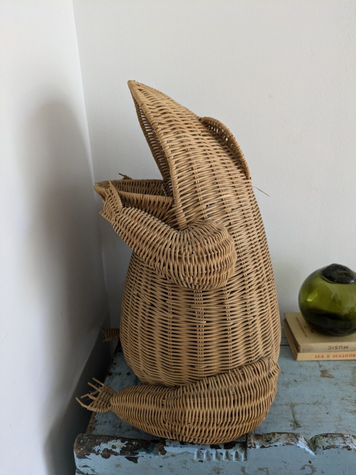 RARE VTG Wicker Frog Waste Basket Trash Can Bin Magazine Storage LARGE Prop MCM