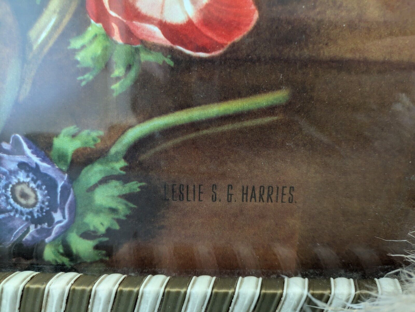Vintage Retro Tray wrap handles Glass Floral Picture Poppy's Leslie S G Harries
