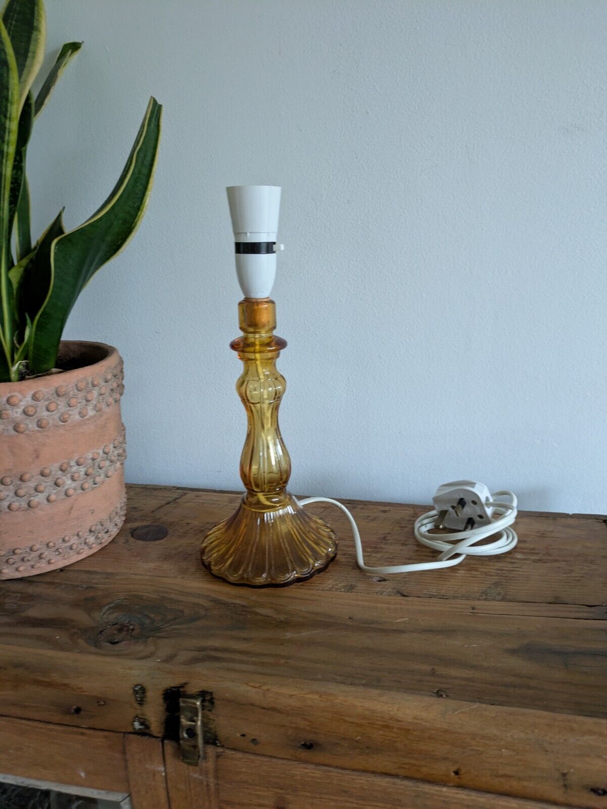 Italian Glass Amber MCM Lamp Vintage Empoli Style Italy Prop Retro Mid Century