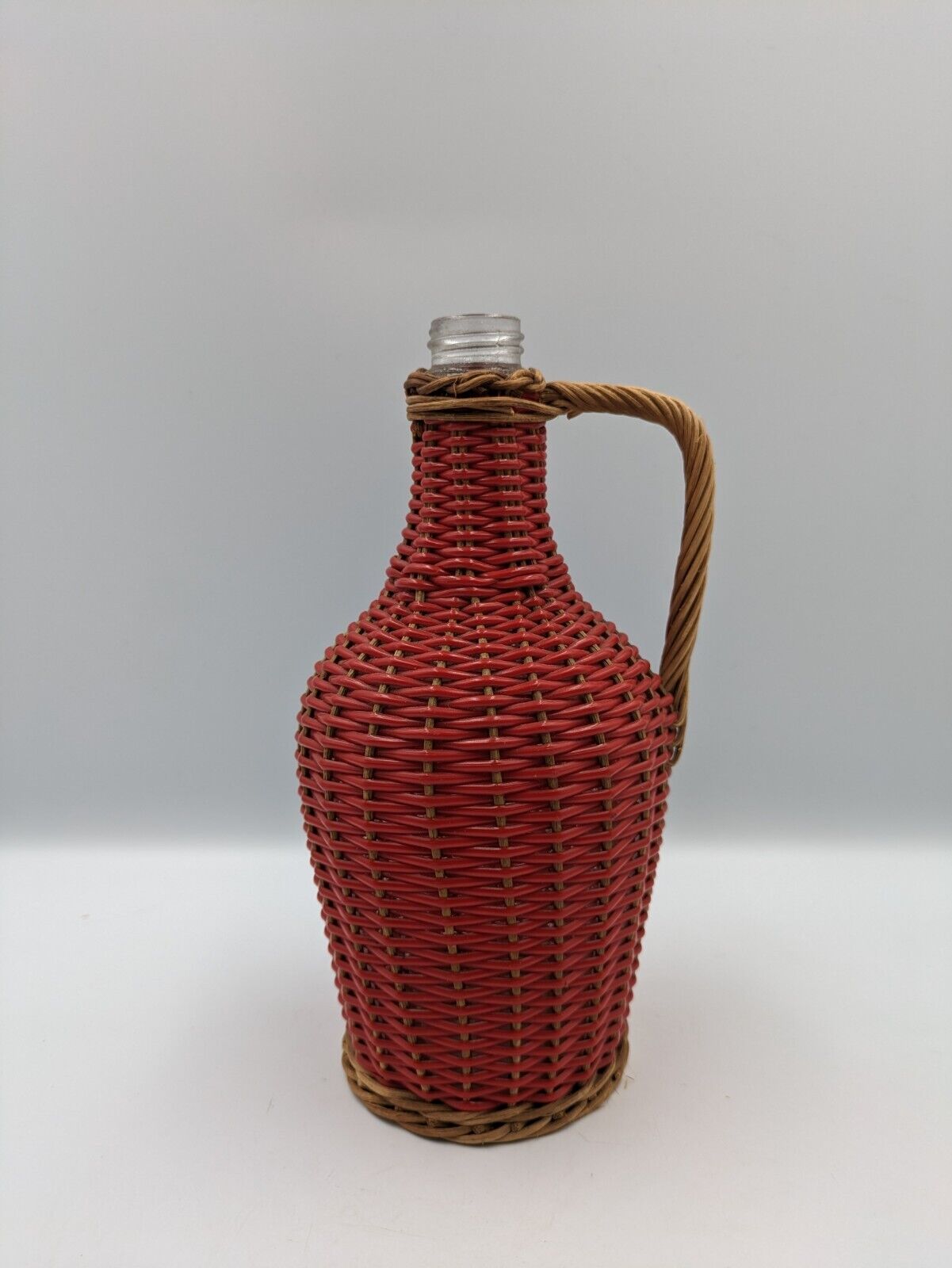 Vintage Wicker Plastic Over Glass Wine Bottle Flagon Demijohn Jug Red Retro Vgc