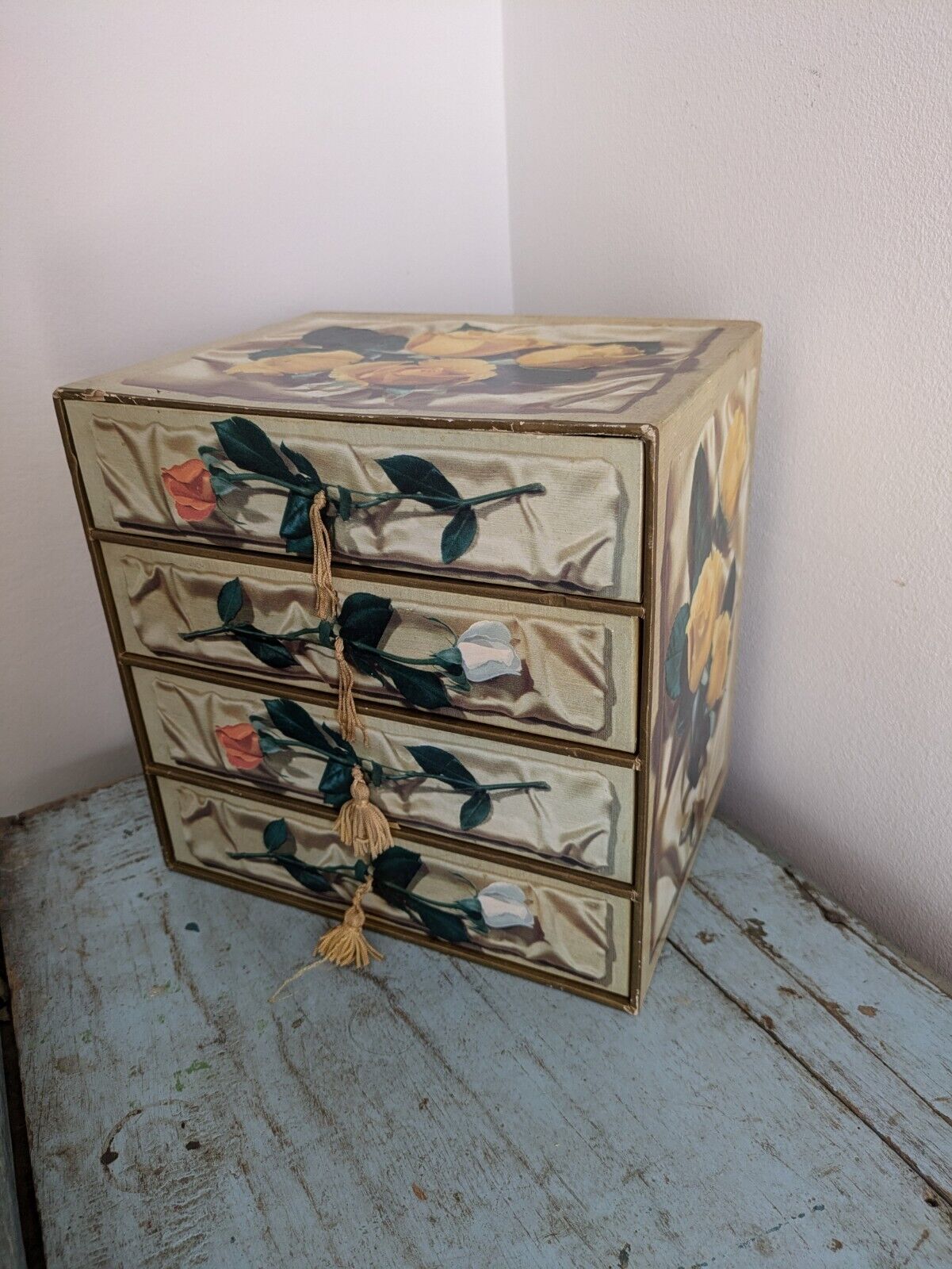 Vintage Chocolate Box Drawers Store Jewellery Sewing Joseph Terry Cardboard Rose
