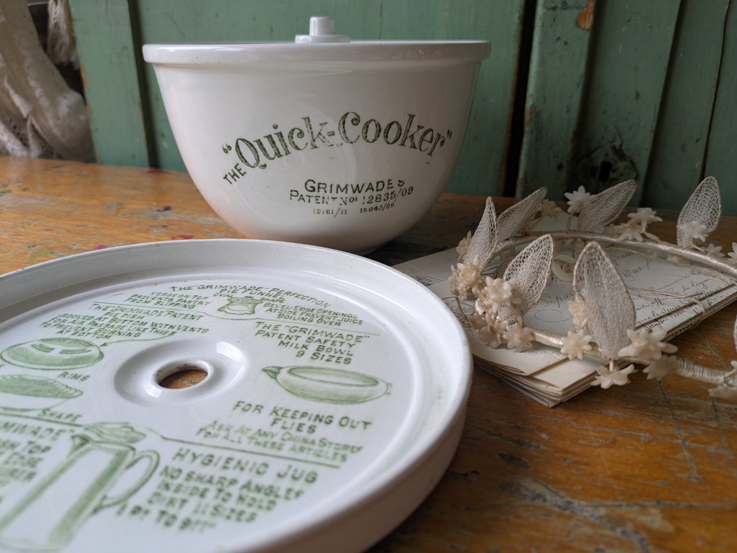 Antique Grimwade's Quick Cooker c 1911. Ironstone Bowl Steamer Vintage Prop Vgc