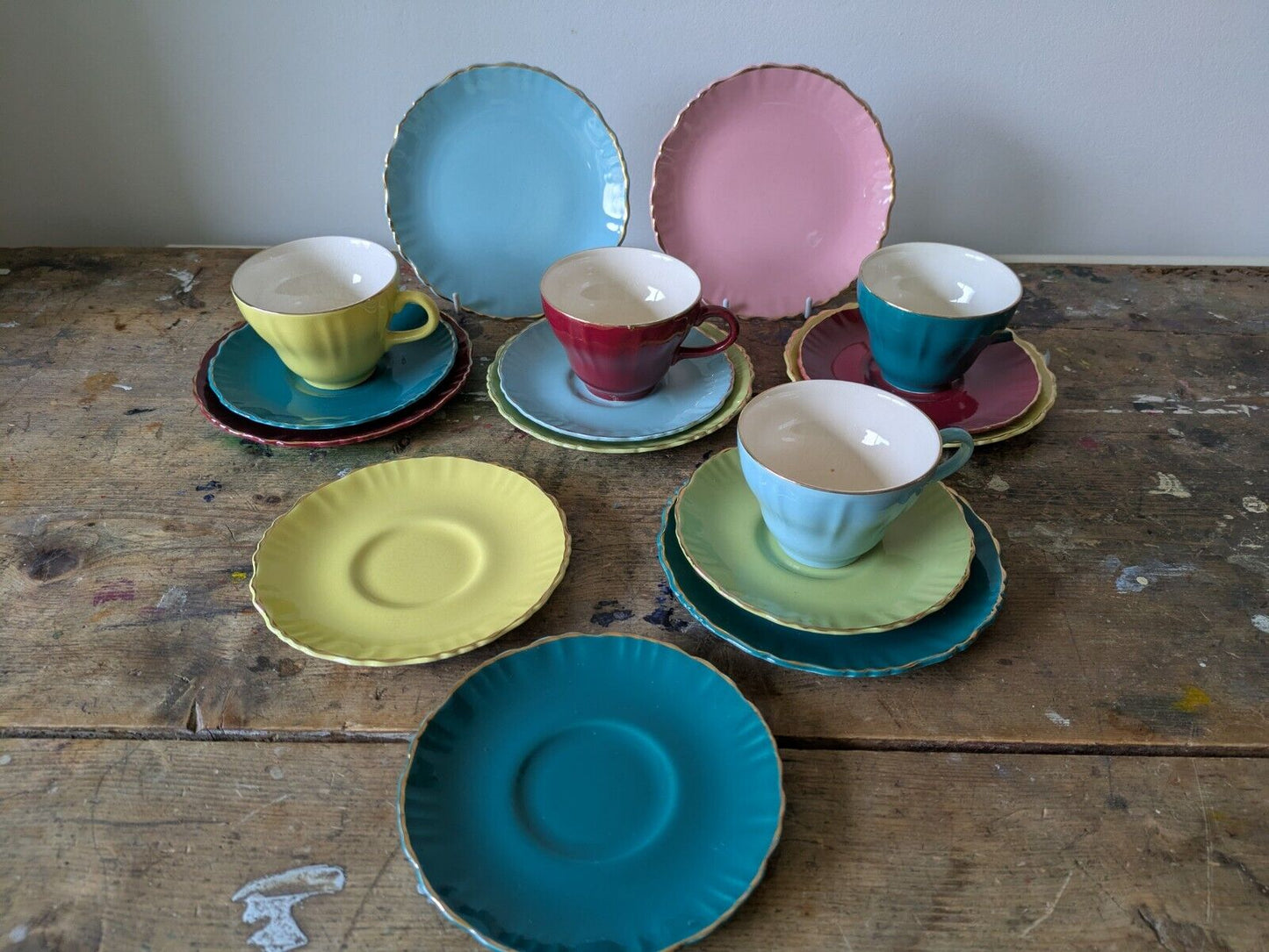 Rare tea set of 4 trios, cups, saucers & side plates Old Foley Gaiety 6720 Extra