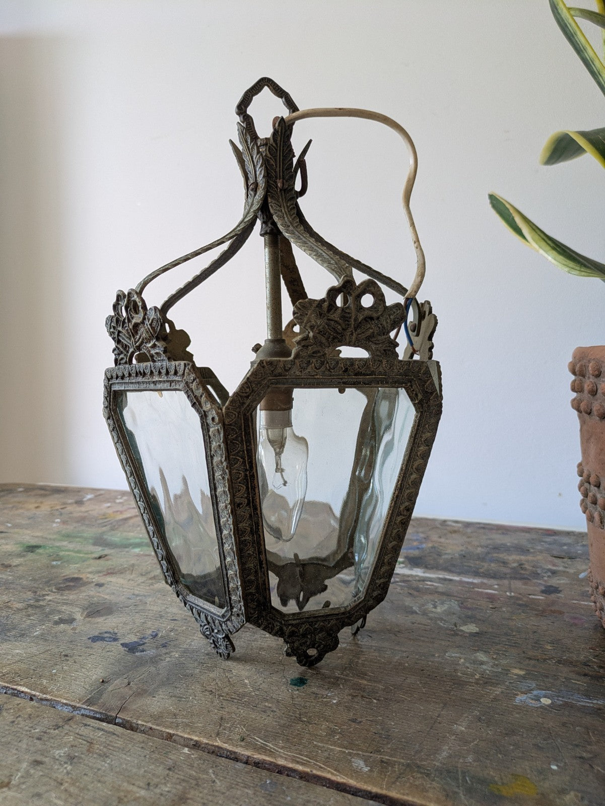 Vintage Antique French Rococo Style Brass Hall Lantern Pendant Ceiling Light Vgc