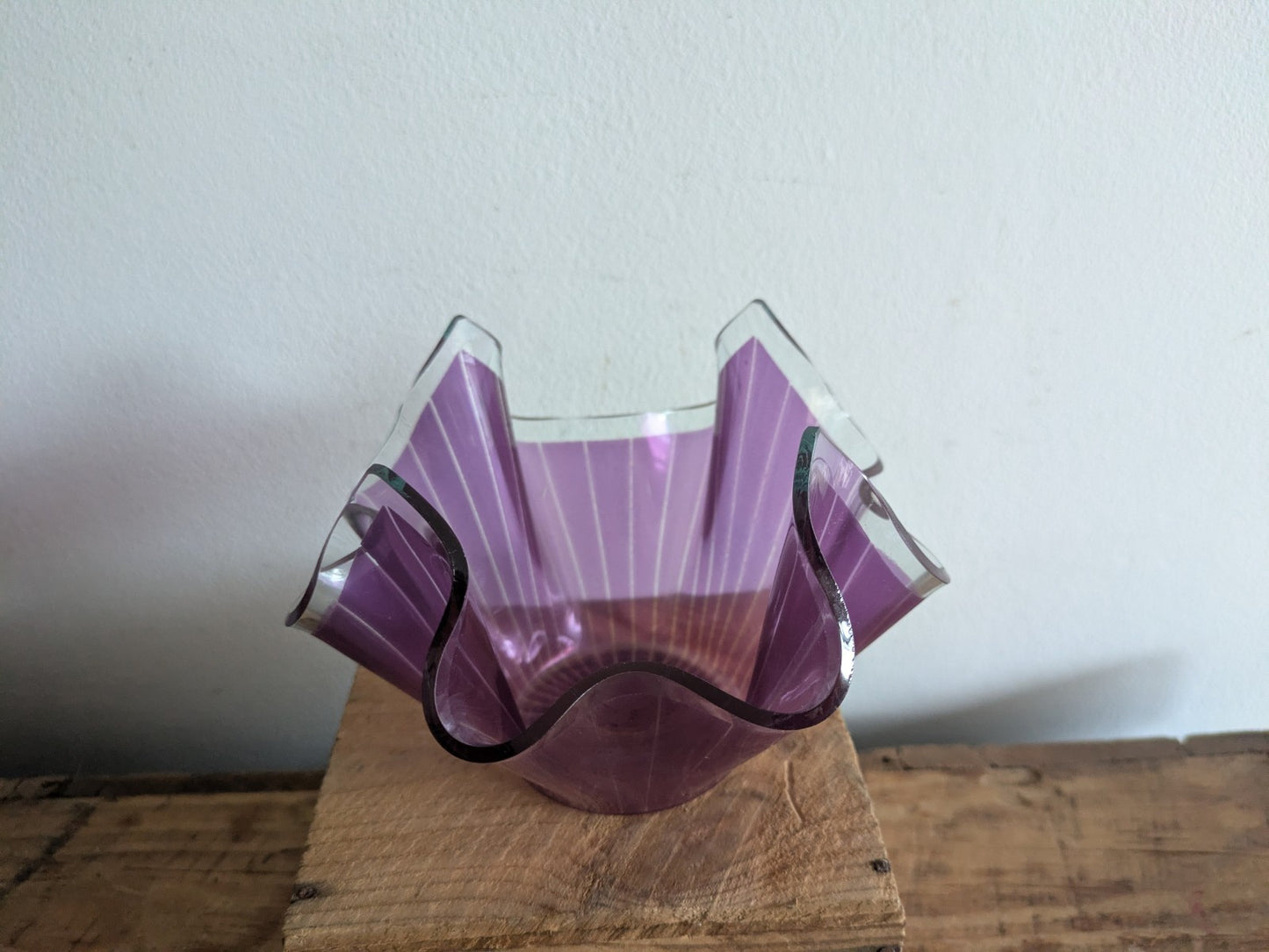 Chance Brothers Purple Glass 'Cordon' Retro Handkerchief Vase Vgc Prop Amethyst