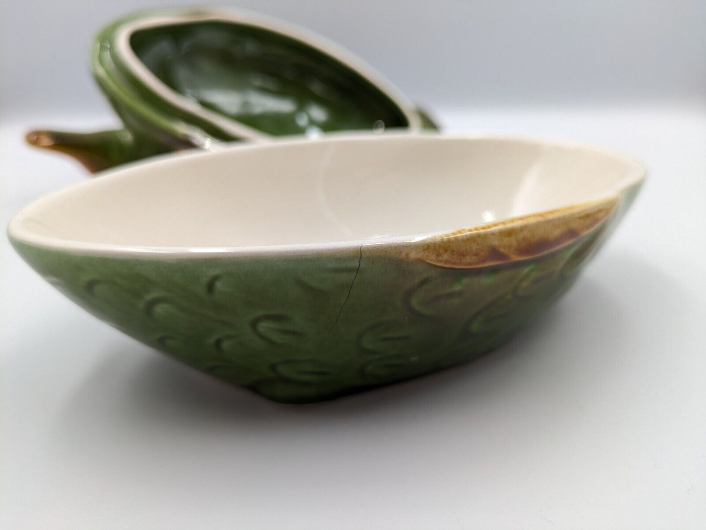 Ceramic WHAT'S VINCENT CADEAUX DUCK Egg Holder Tureen Pottery Green Bird Rare