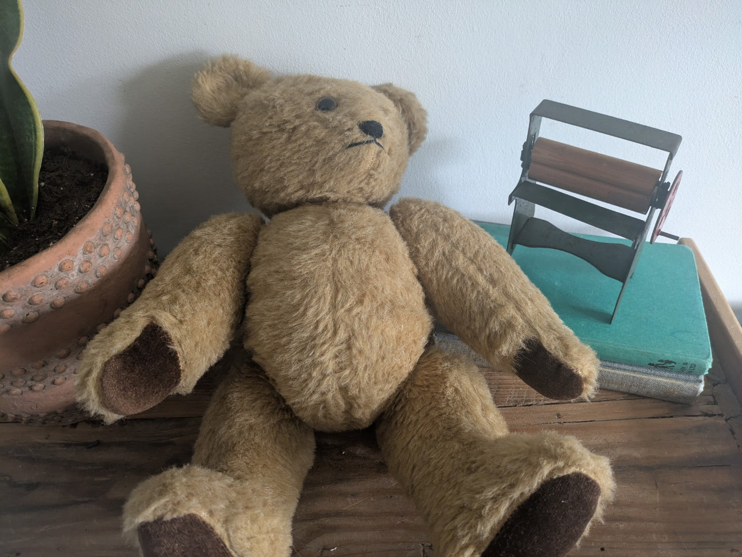 Vintage Old Mohair Teddy Bear Soft Toy Jointed Limbs Oldacre Crafts UK 70s 80s