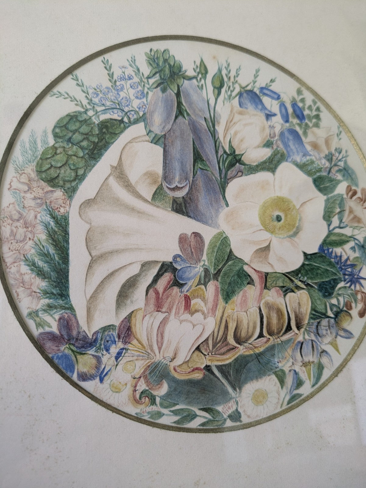 Antique Vintage Floral Watercolour Botanical Framed Garden Bouquet Painting Art