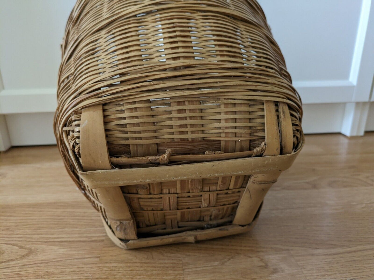 Vintage Asian Wicker Bushel Basket Handles Rattan Frame Storage Sturdy Bucket