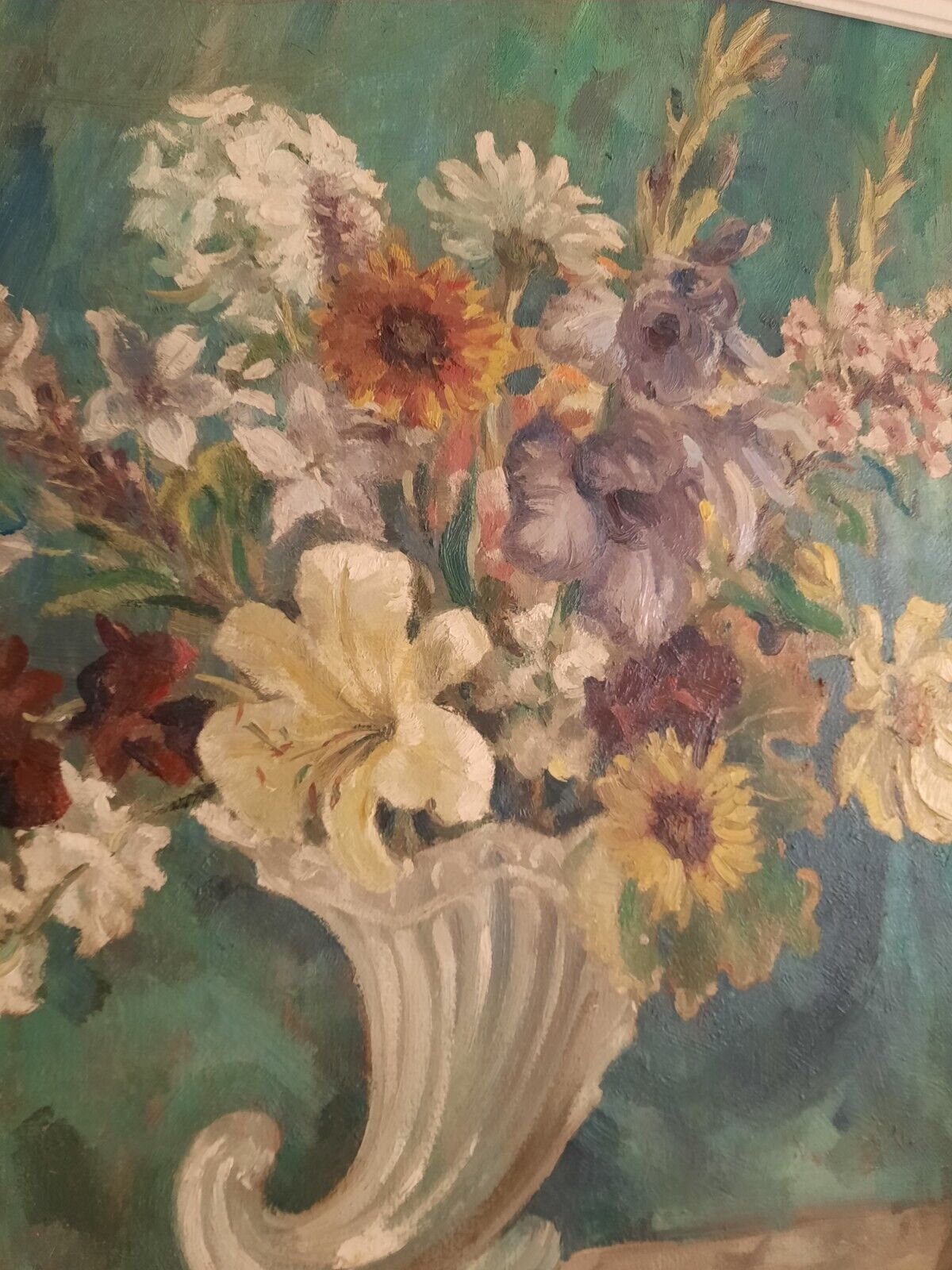 ANTIQUE STILL LIFE PAINTING OIL ON CANVAS BOUQUET VINTAGE FLORAL ROSALIND KENT