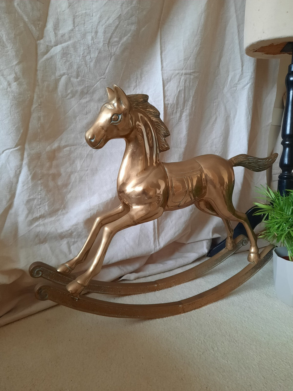 Large Solid Heavy Brass Rocking Horse Ornament 21"H equestrian decor antique old