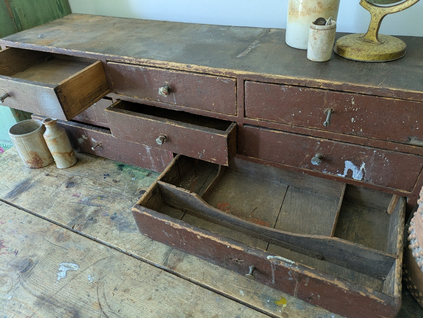 Antique Engineers Bank Of Drawers Apothecary Cabinet Chest Of Drawers Garage Vtg