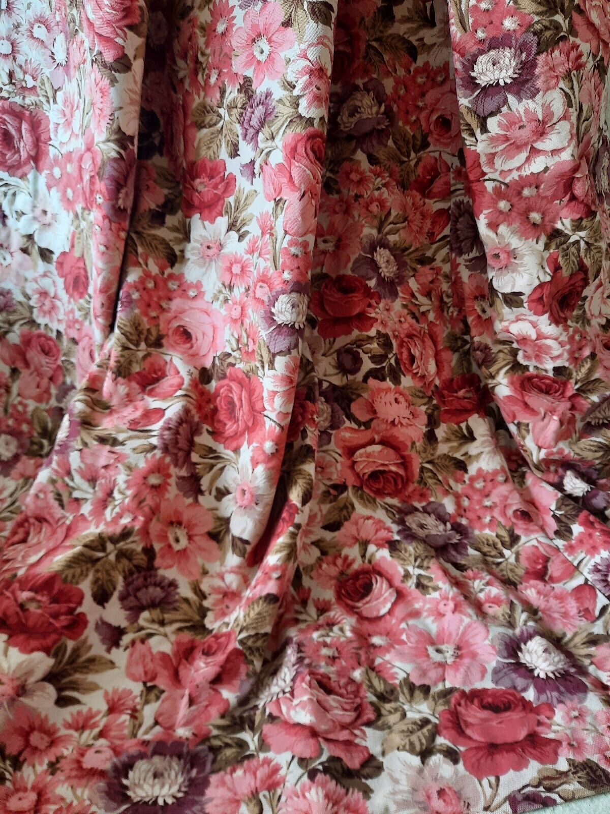 Vintage Boho Rose Floral Curtains Shabby Chic Linen W192cm D218cm floor Length