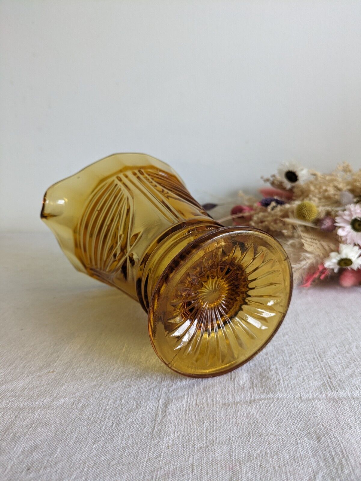 Art Deco 1930s Sowerby Berkley Amber Glass Large Jug Vgc Vintage Prop Vase Heavy