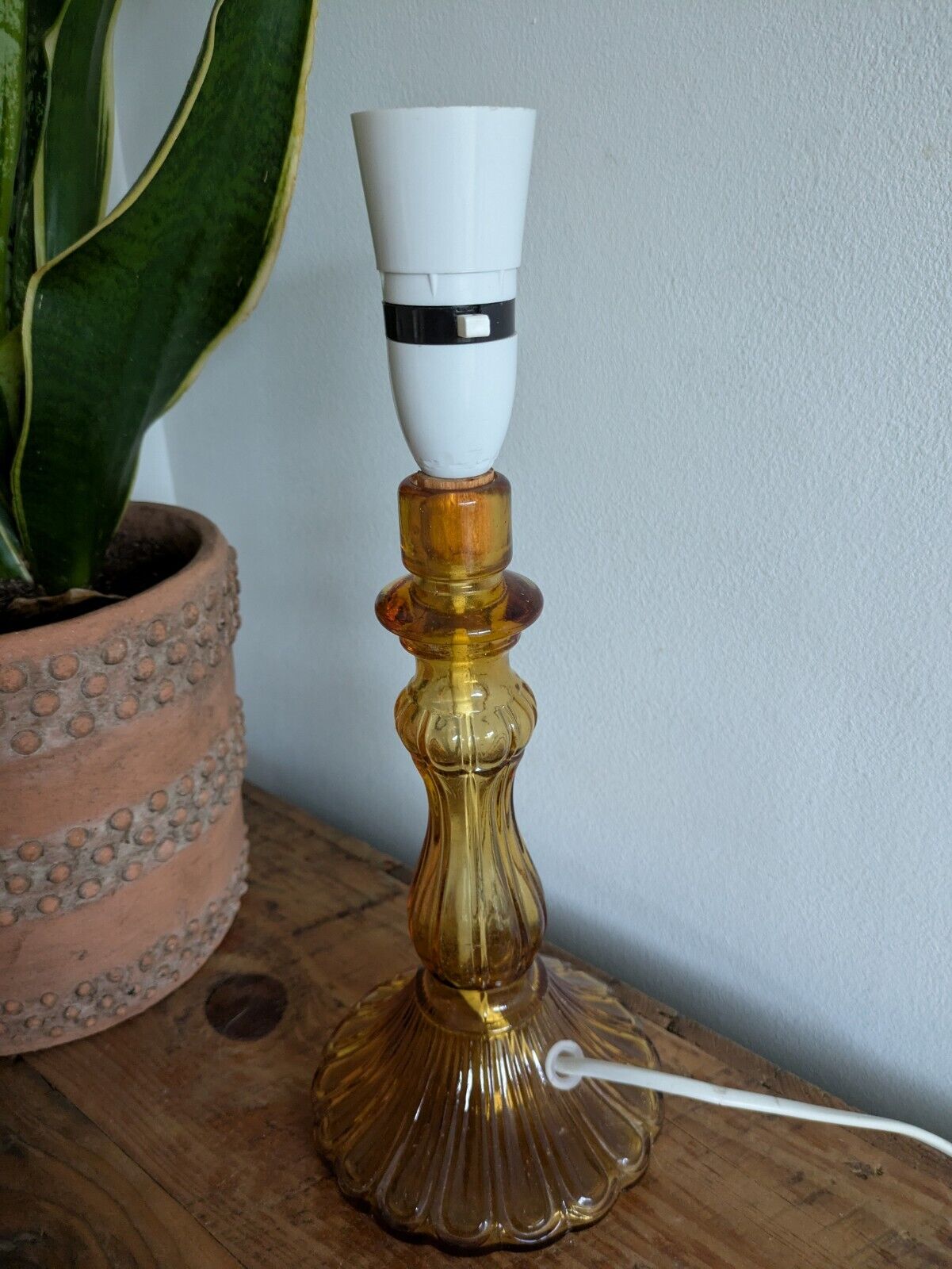 Italian Glass Amber MCM Lamp Vintage Empoli Style Italy Prop Retro Mid Century