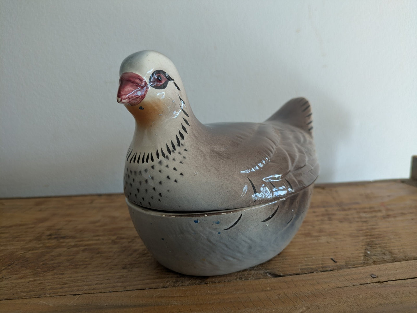 RARE VINTAGE FAIENCE PATE DISH WITH LID - PIGEON / DOVE - MICHEL CAUGANT BIRD