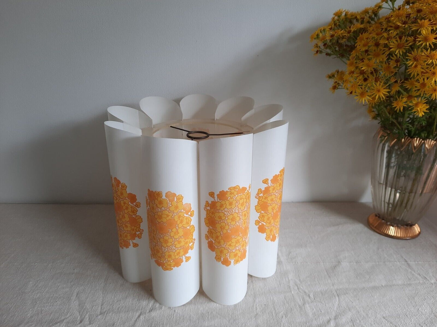 Mid century Vintage orange light shade Folded Plastic Flower Power Retro Prop