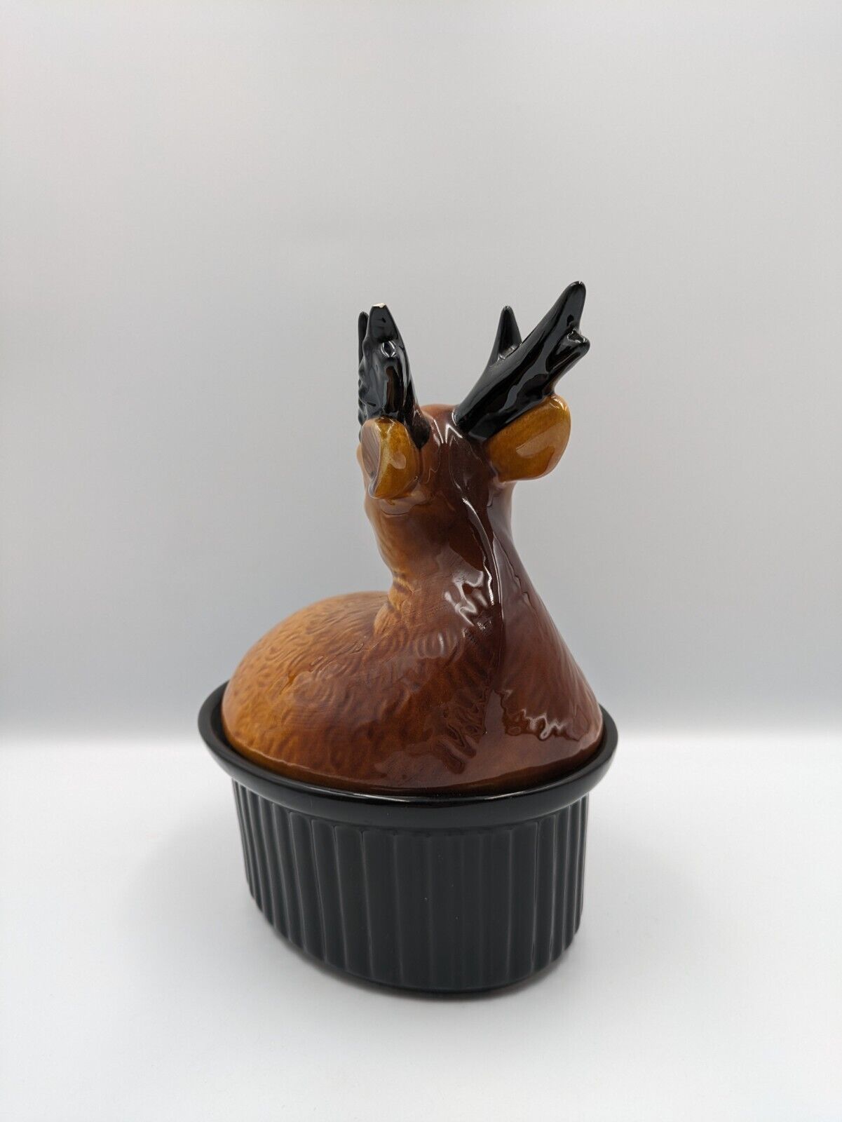 Vtg Majolica French Terrine Tureen Lid Pate Dish Ceramic Deer Game Stag Rare