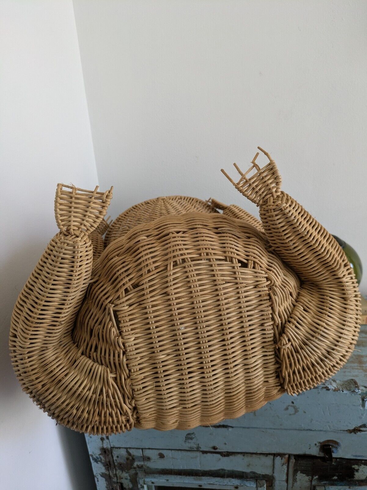 RARE VTG Wicker Frog Waste Basket Trash Can Bin Magazine Storage LARGE Prop MCM
