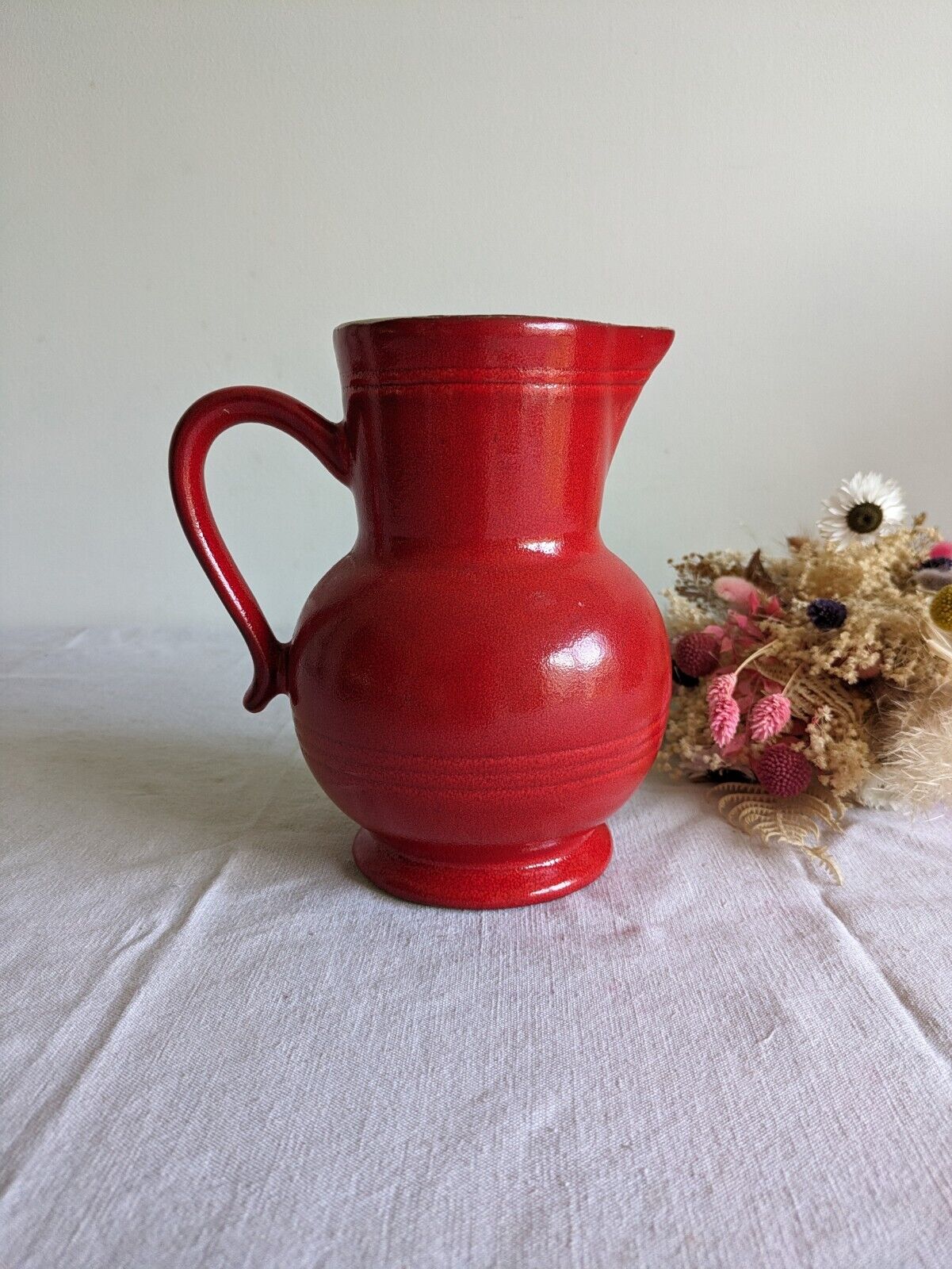 French, Emile Henry, Red creamer/milk jug 1.3 Litres, Made in France Juice Vase