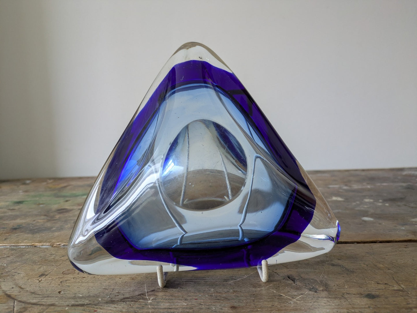 VINTAGE ITALIAN MURANO SOMMERSO ART GLASS DISH MID CENTURY Modern Ash Tray BLUE