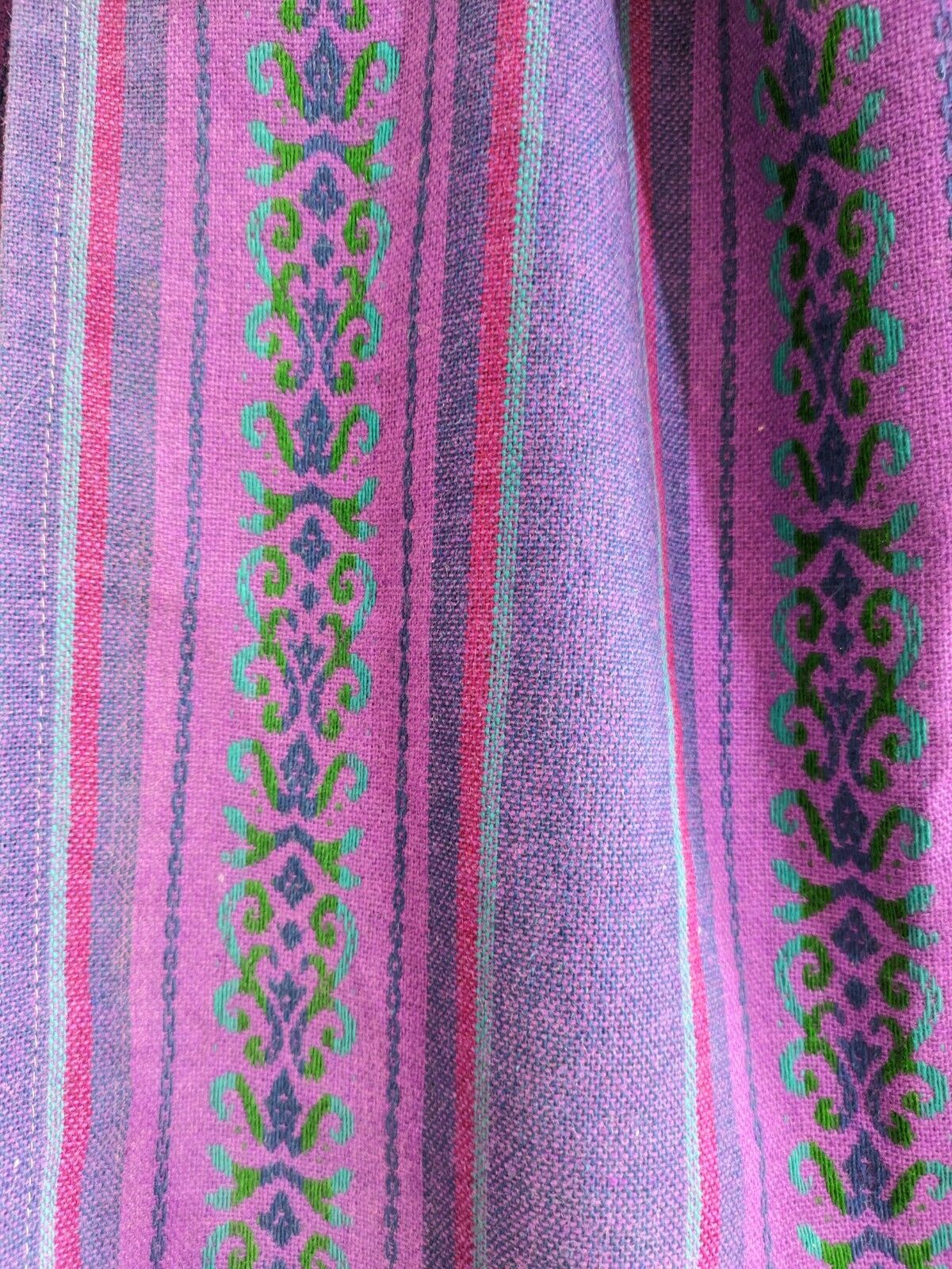 PAIR VINTAGE RETRO PURPLE PATTERNED STRIPE MIDCENTURY CURTAINS 111cmD 113cmW Vgc