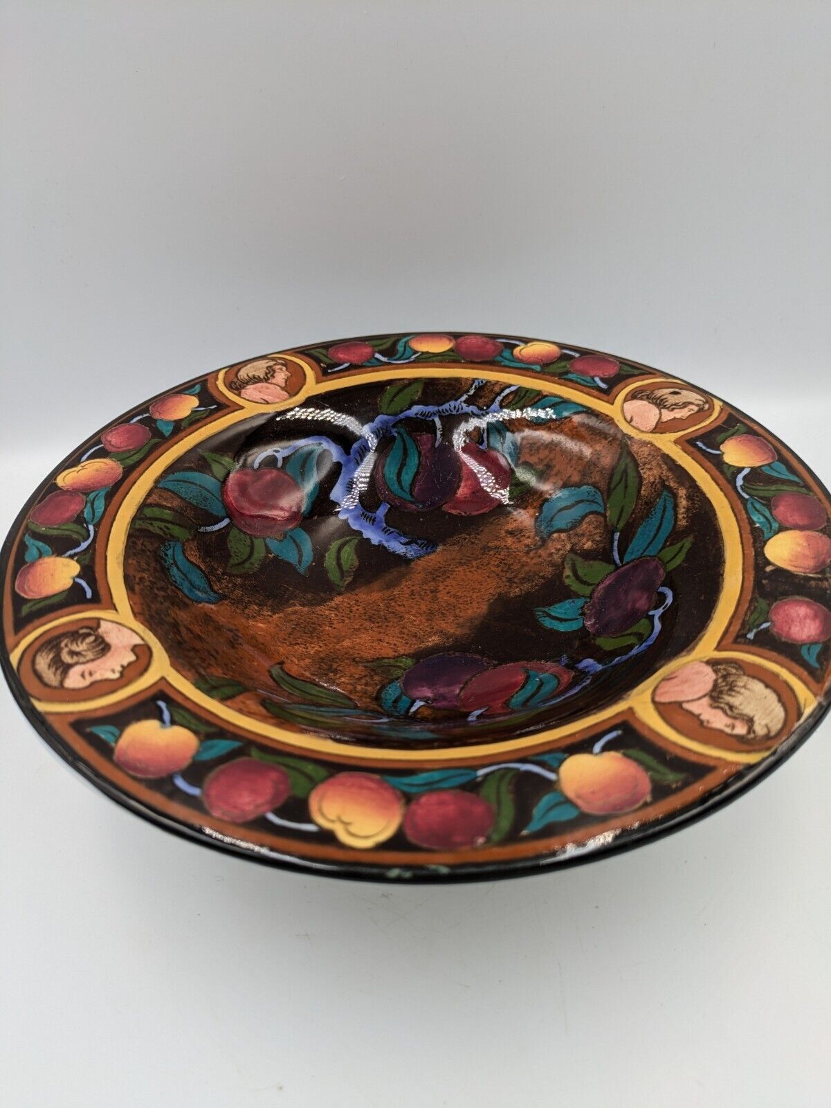 Crown Pottery Bowl John Tams Antique "Jacobean" Pattern Fruit Bowl Dish Pedestal
