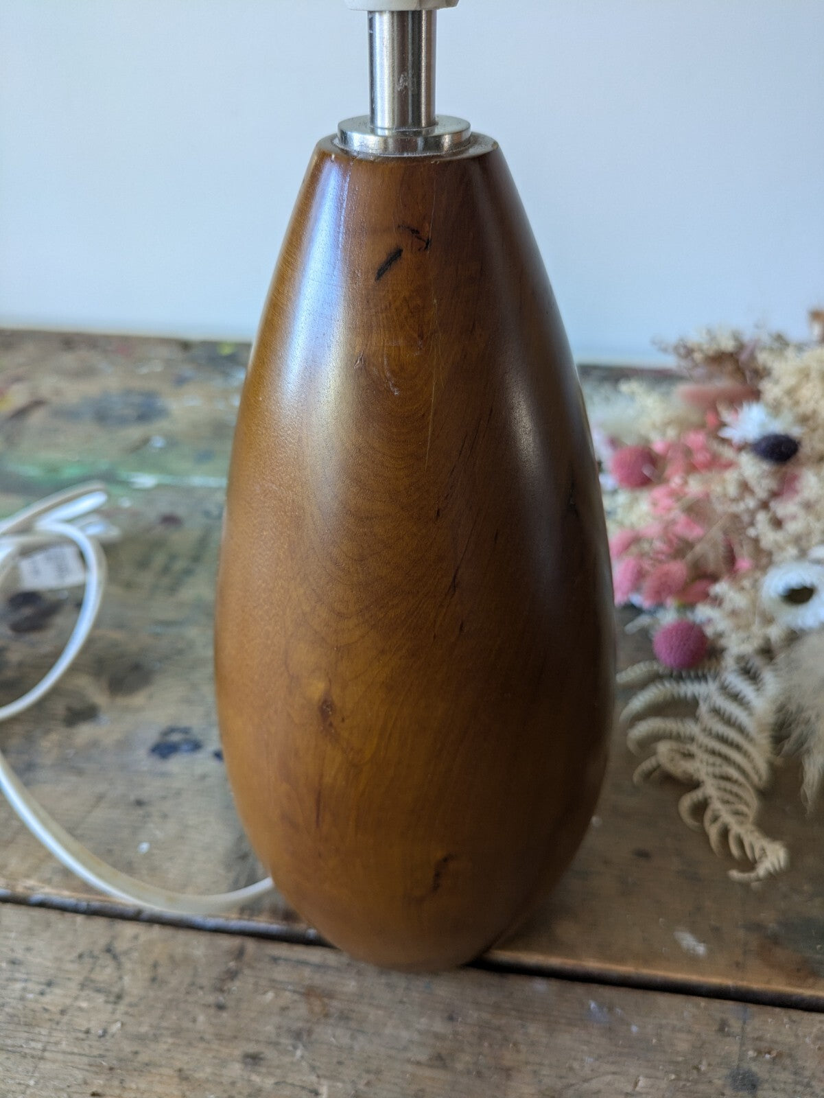 VTG Retro 50s/60s turned torpedo shape wooden table lamp mid 20th C. modern Wood