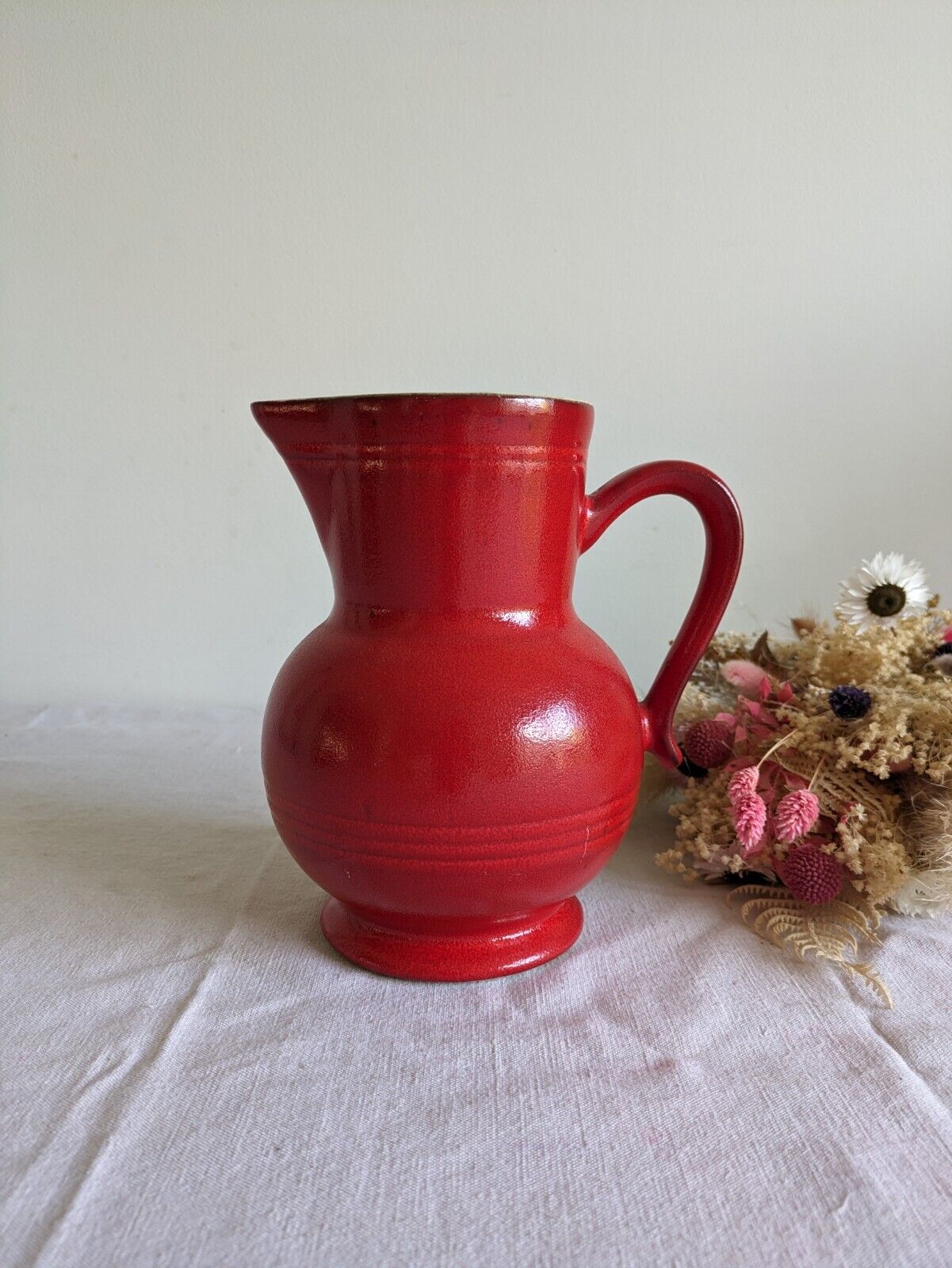 French, Emile Henry, Red creamer/milk jug 1.3 Litres, Made in France Juice Vase