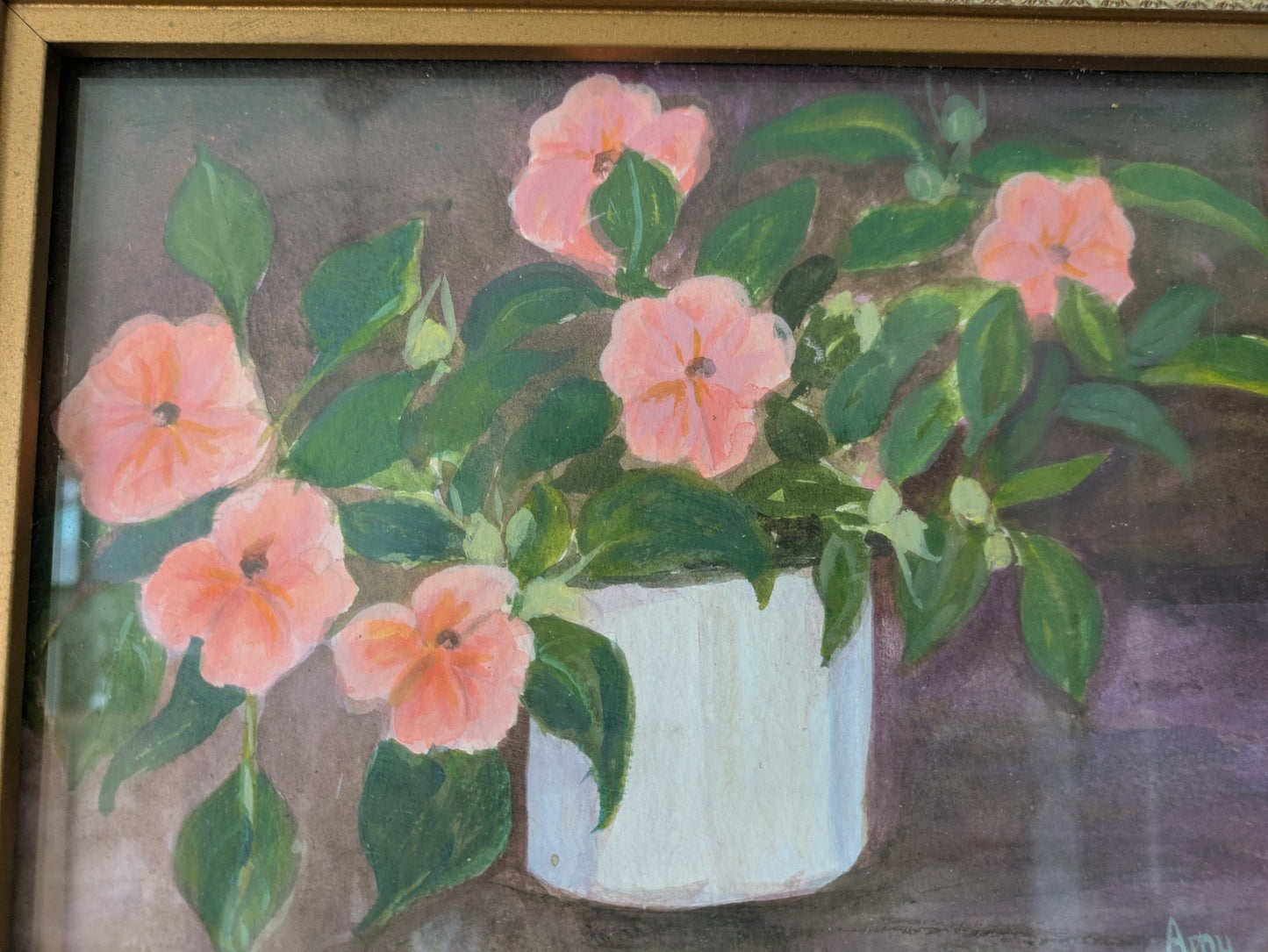 Vintage Still Life Painting Flowers Acrylic Amy blockley Signed Glazed Framed Vg