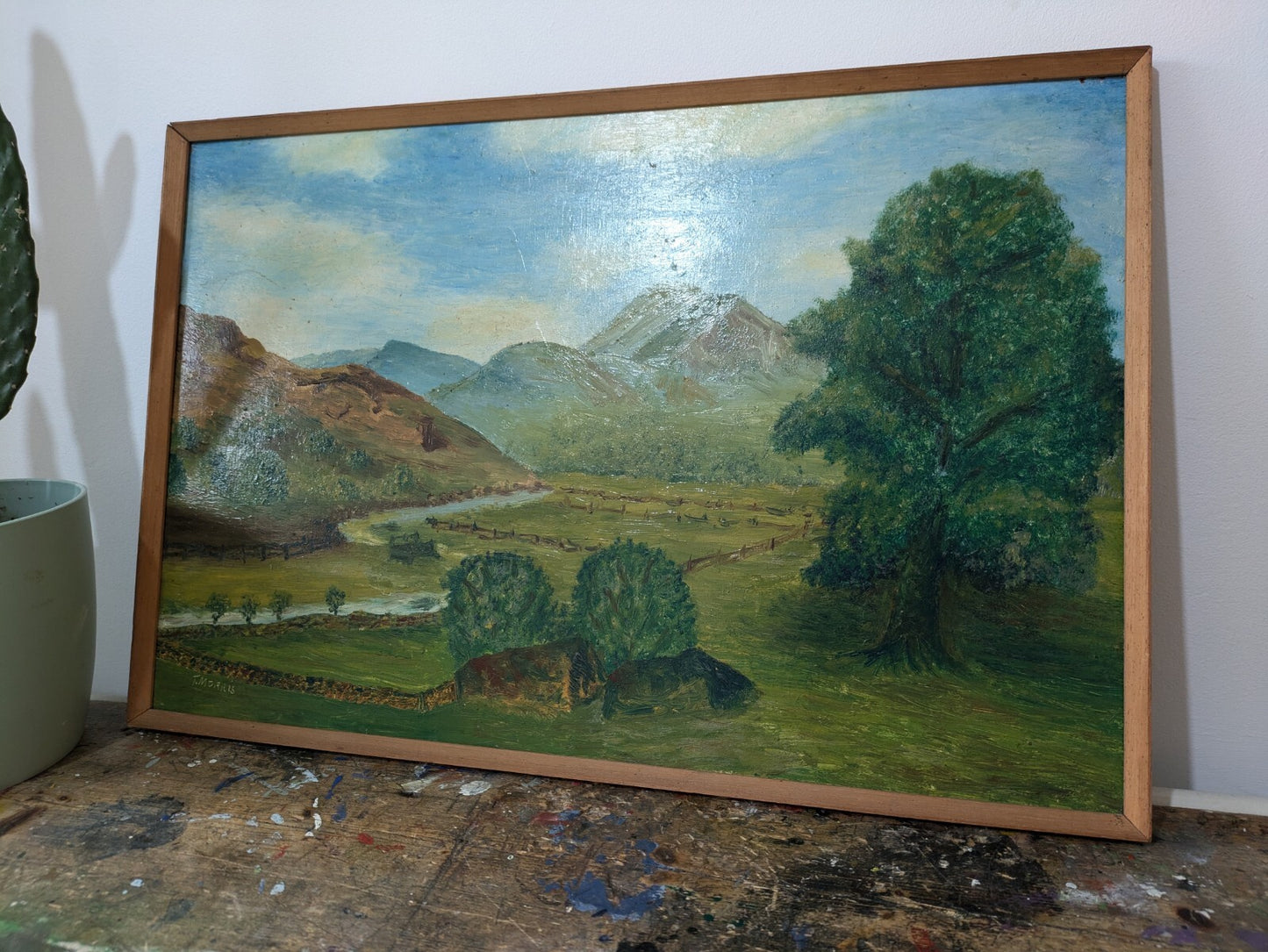 Vtg Painting T Morris Mountains Langdale Oil On Board Country Picture Landscape