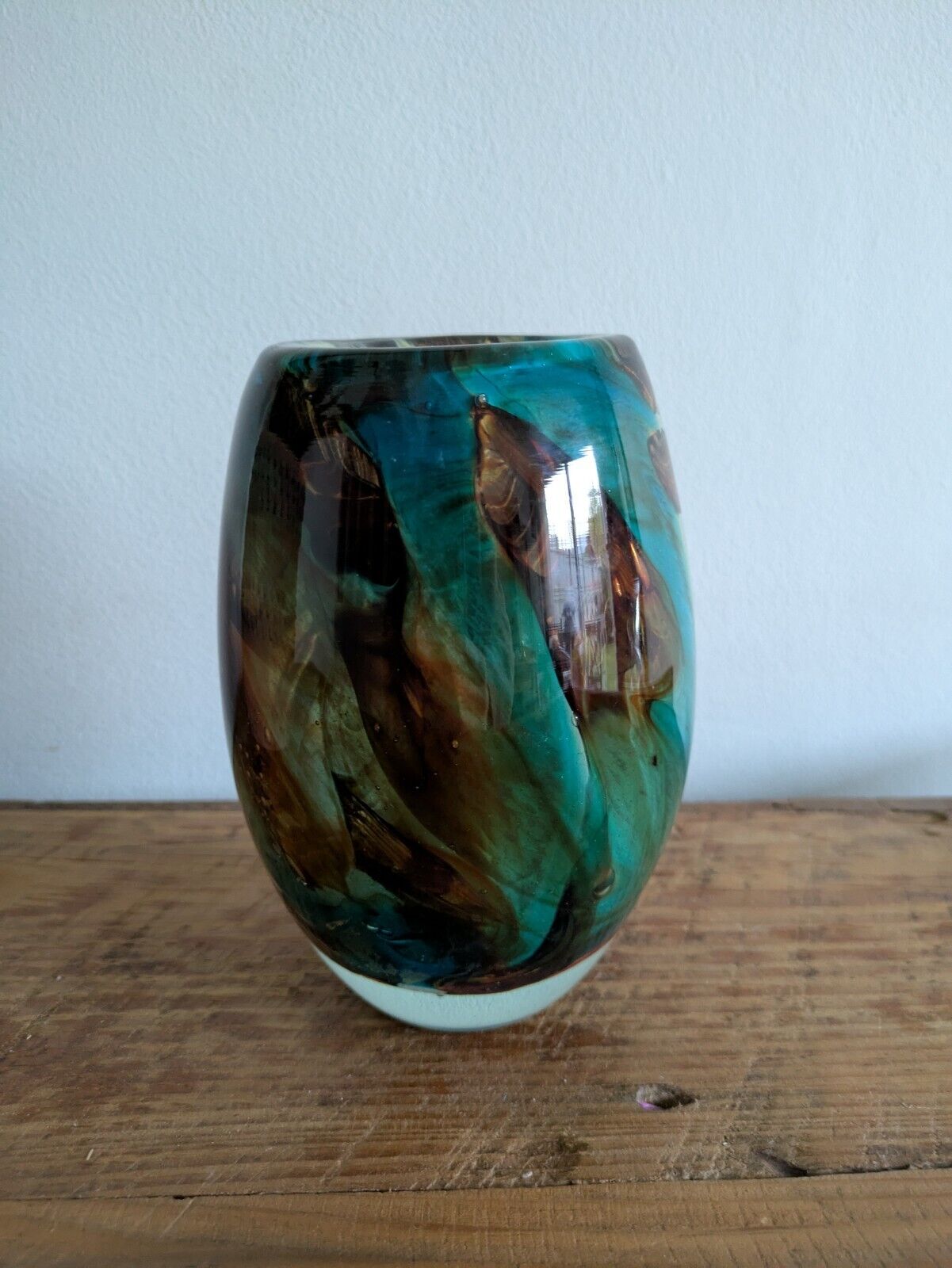 Vintage Mdina Maltese Glass 'Tiger' Pattern Ovoid Vase Art Retro Blue Brown Vgc