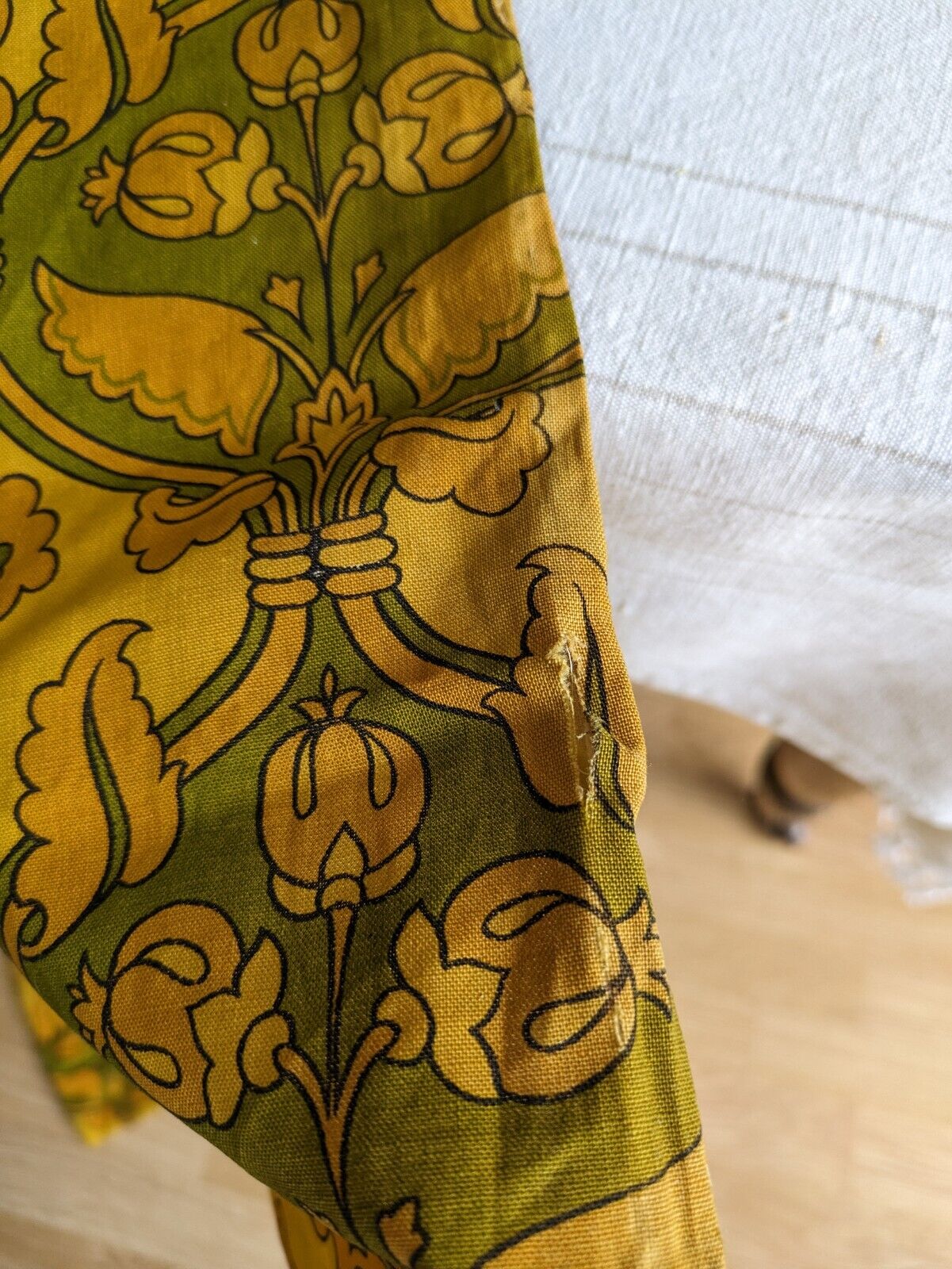 PAIR Vtg SANDERSON Renishaw Green Yellow Retro Curtains 137cmL 169cmW Bohemian