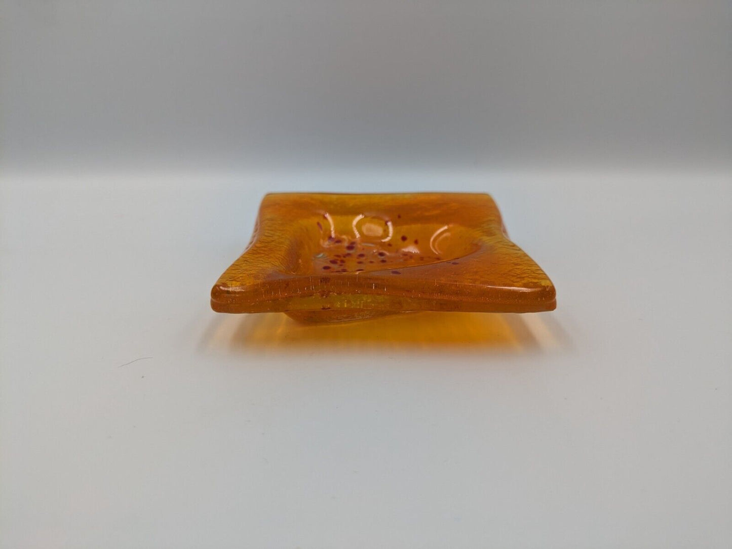 Vintage Mid Century 60s Fused Glass Soap Dish Orange Heart Sq Retro Ash Tray Vgc
