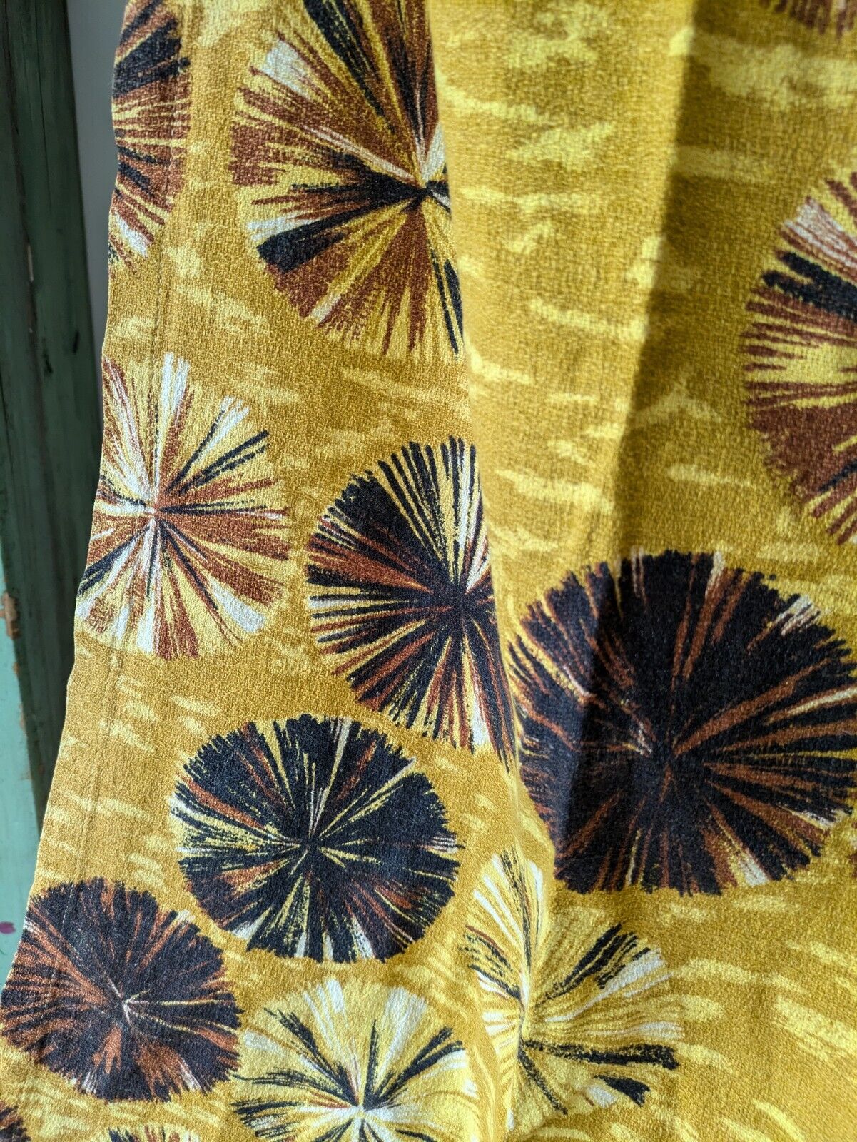 Pair of barkcloth Curtains Yellow rare retro vintage Mustard Spot Floral Bloom
