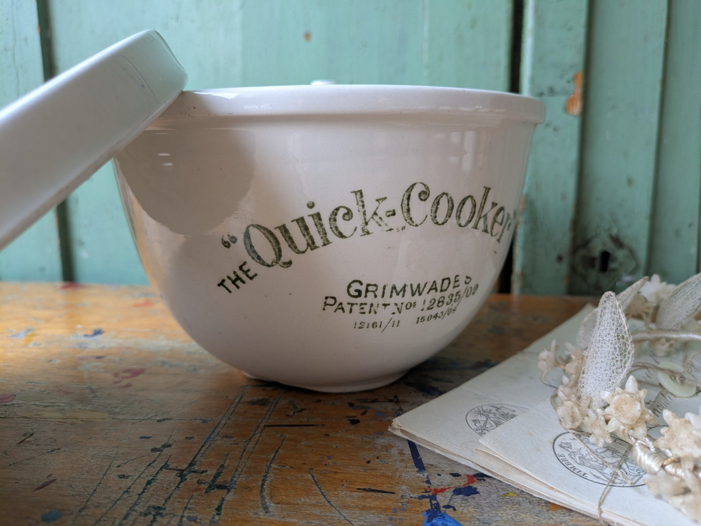 Antique Grimwade's Quick Cooker c 1911. Ironstone Bowl Steamer Vintage Prop Vgc